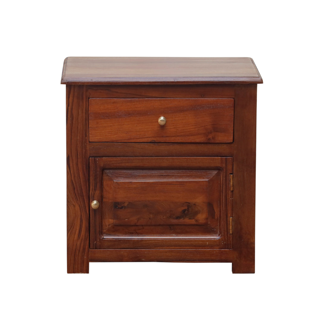 Aristocratic Natural Wooden Single Drawer Bedside with Storage (Single) Bedside