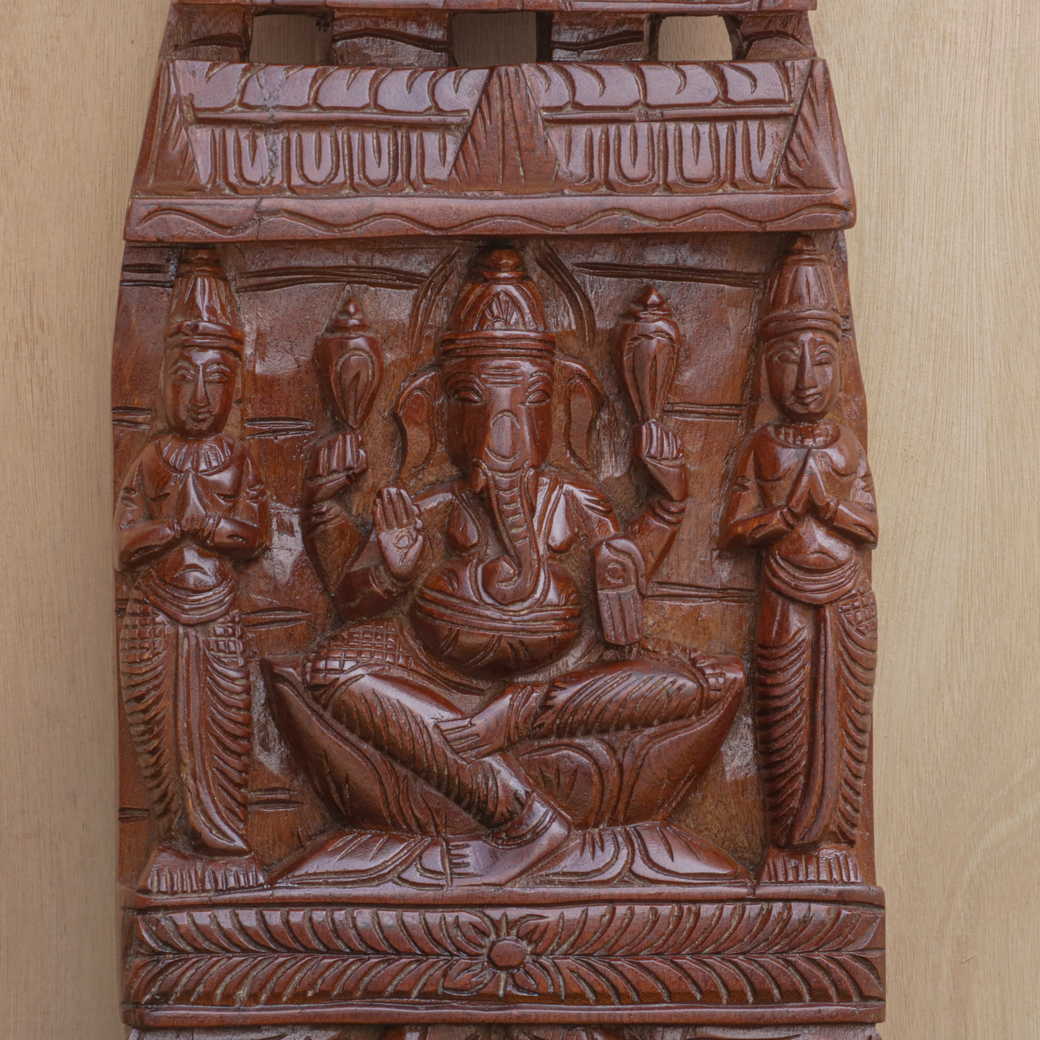 Carved Wooden Ganesh Ji Panel Traditional Décor