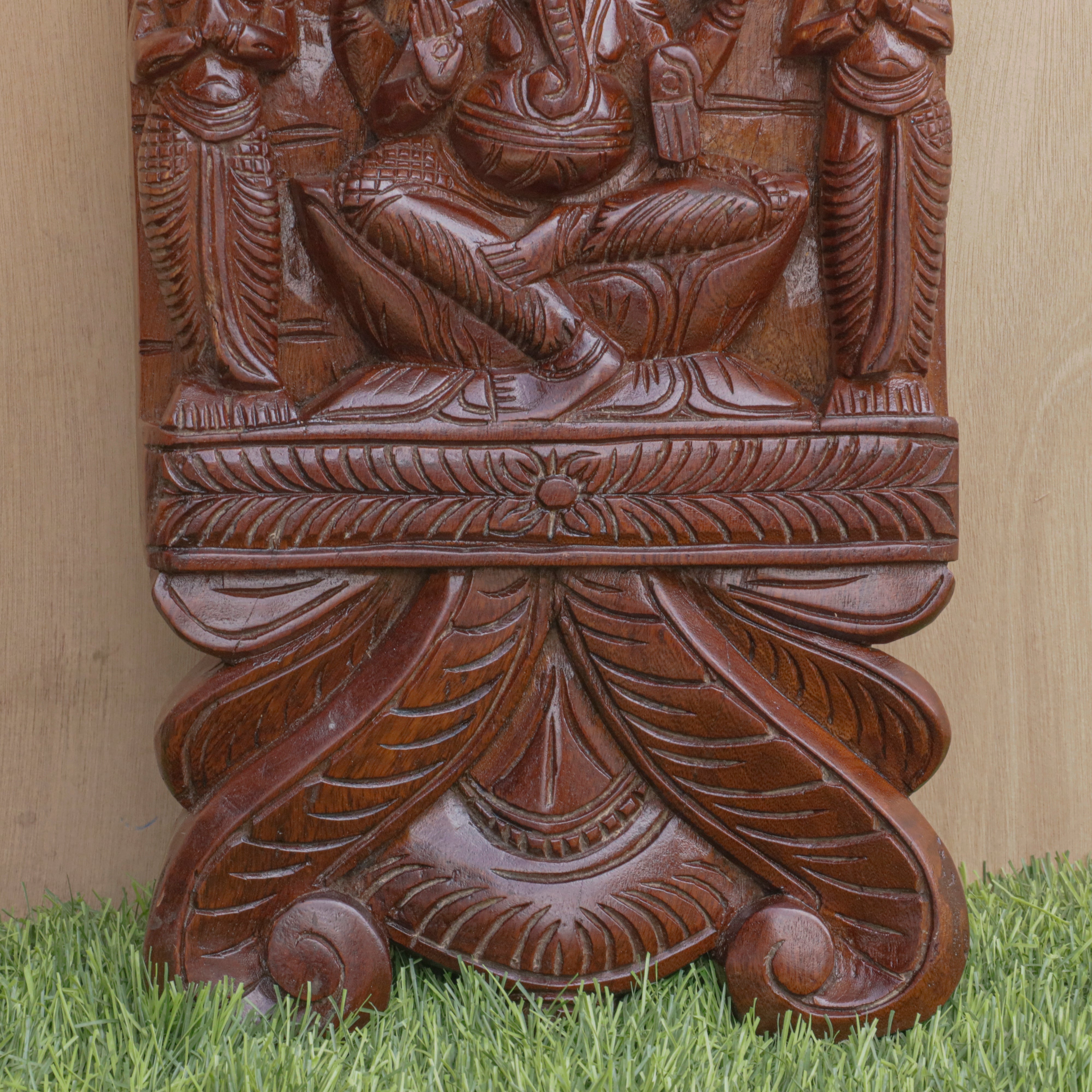 Carved Wooden Ganesh Ji Panel Traditional Décor