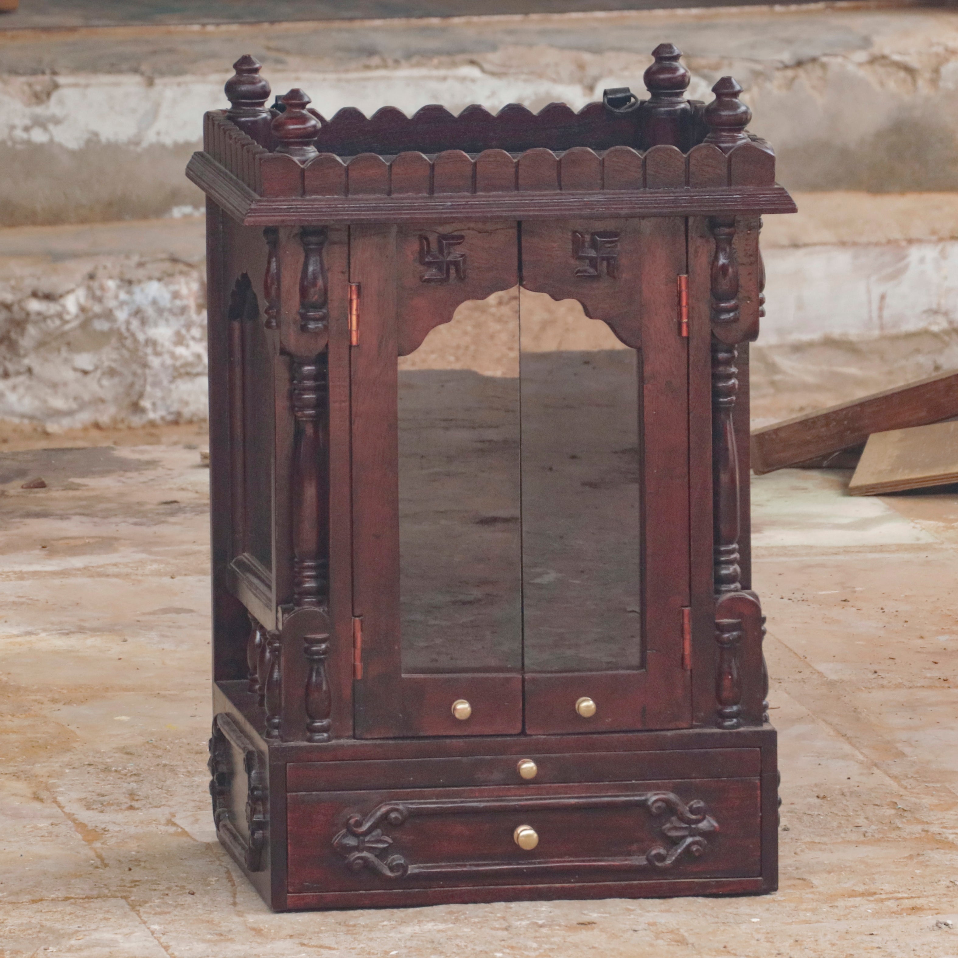 Vintage Dark Mahogany Spiritual Wooden Handmade Temple Temple
