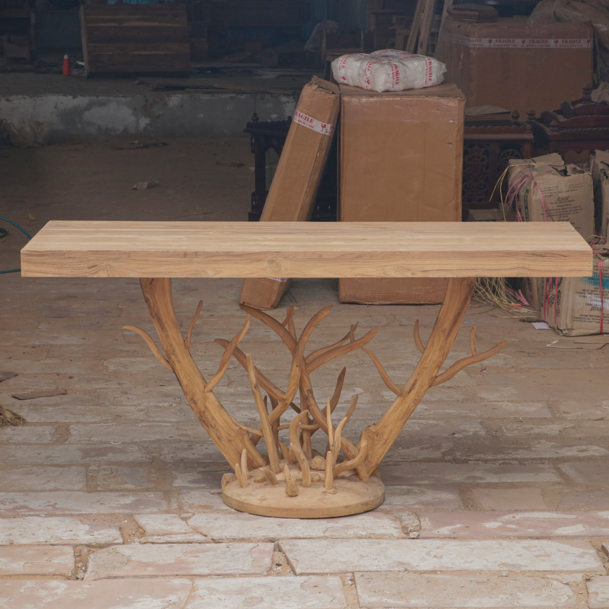 Rustic Root Opentable Solid Teak Rustic Root Concept Console Table