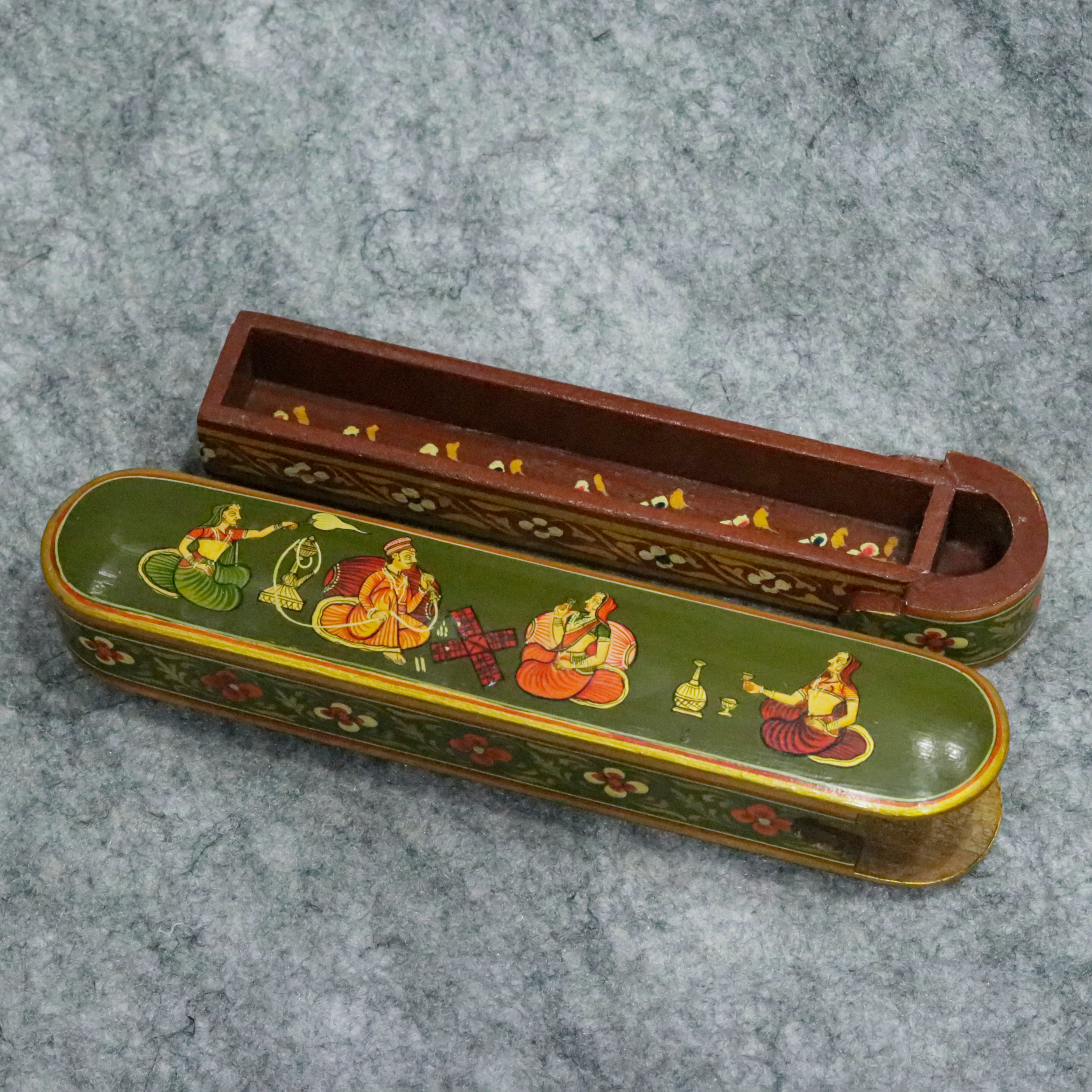 Hand-Painted Indian Artisan Pen & Pencil Box Wooden Box