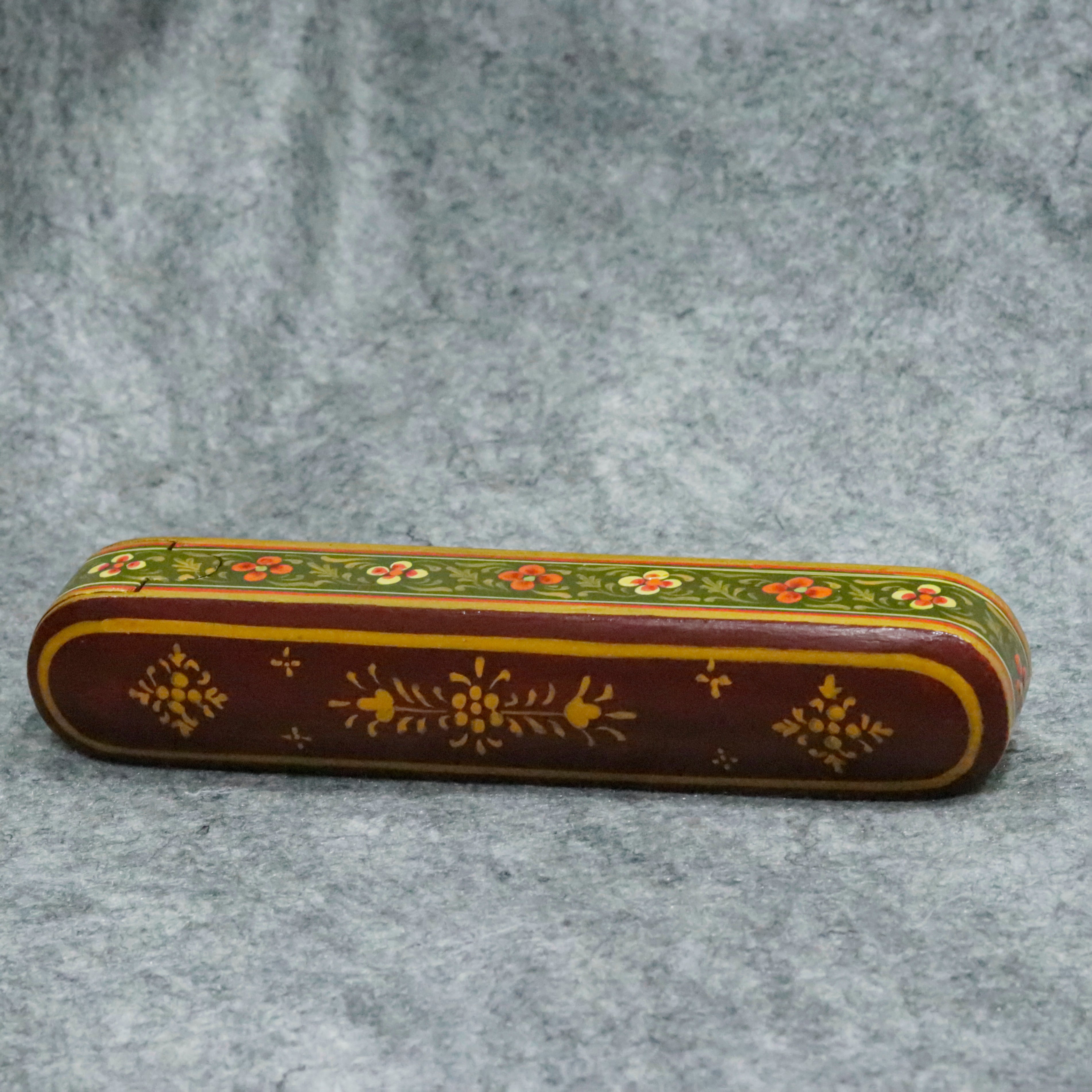 Hand-Painted Indian Artisan Pen & Pencil Box Wooden Box