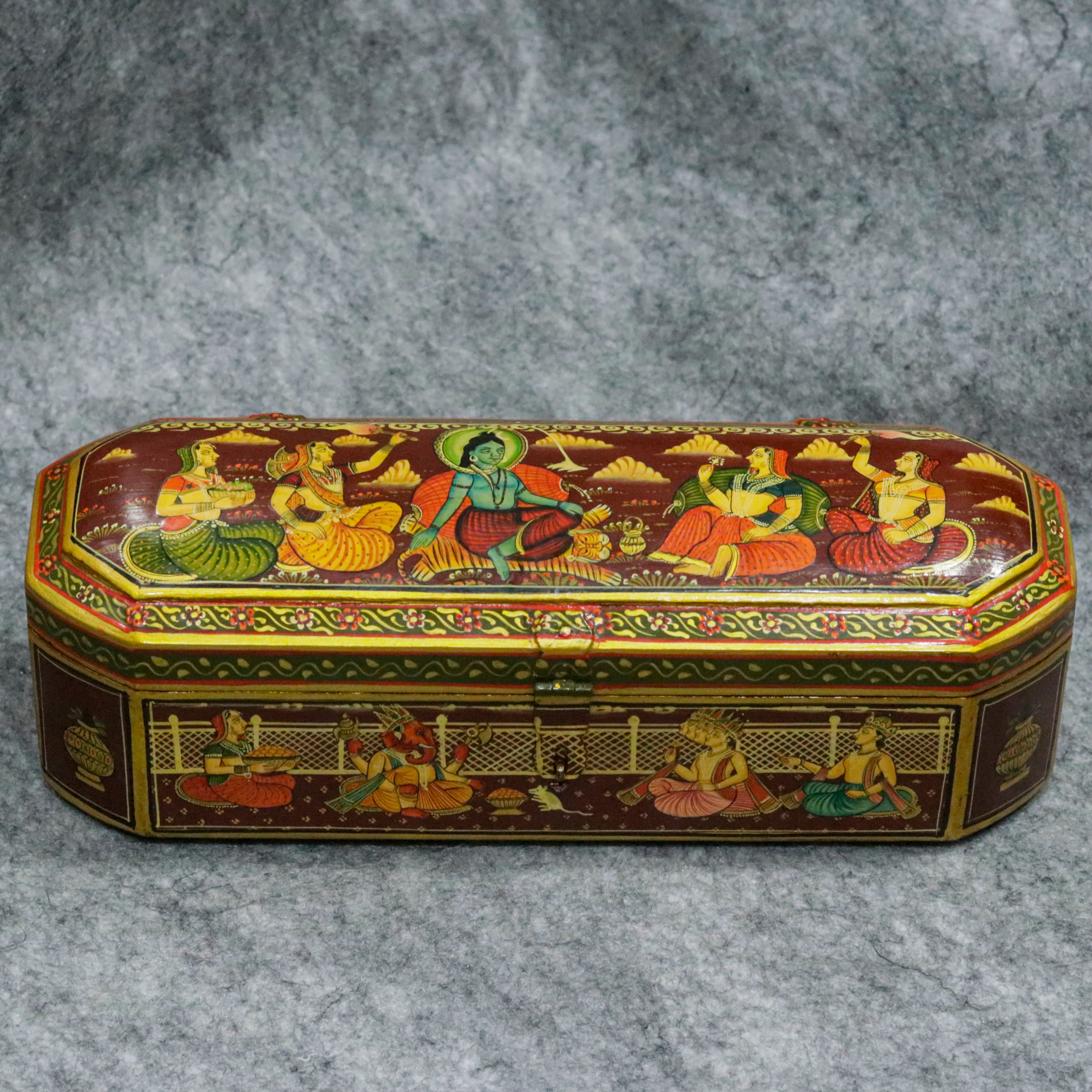 Hand Painted Indian Art jeweler box with multiple slots Wooden Box