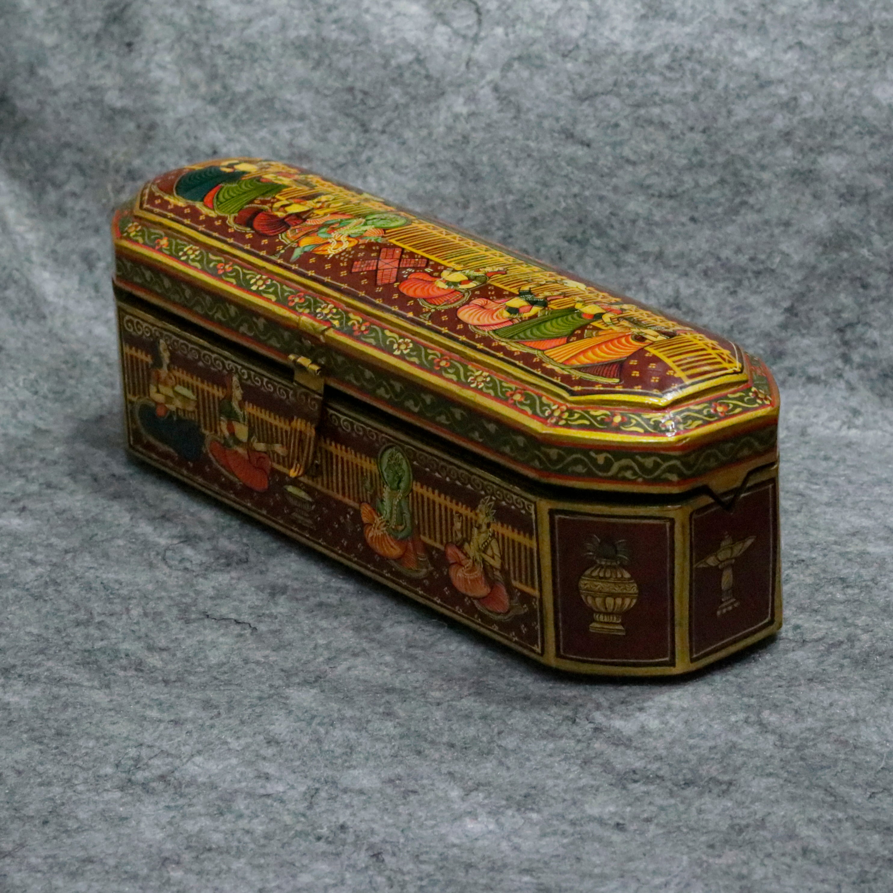 Hand Painted indian folk traditional jeweler box with multiple slot Wooden Box