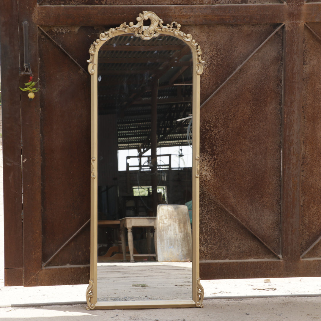 Vintage Top Carved Thin Border Wooden Handmade Large Mirror Mirror