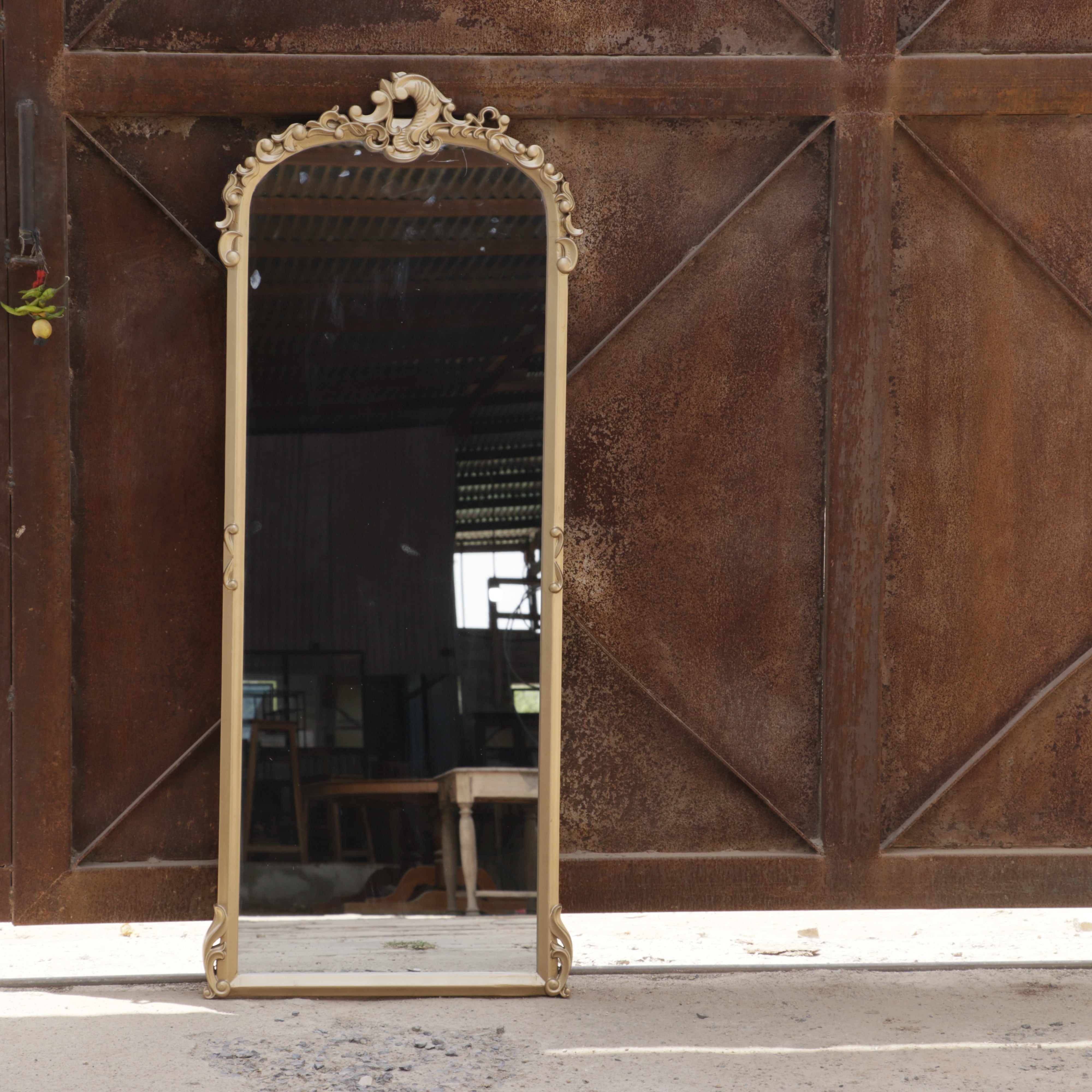Vintage Top Carved Thin Border Wooden Handmade Large Mirror Mirror