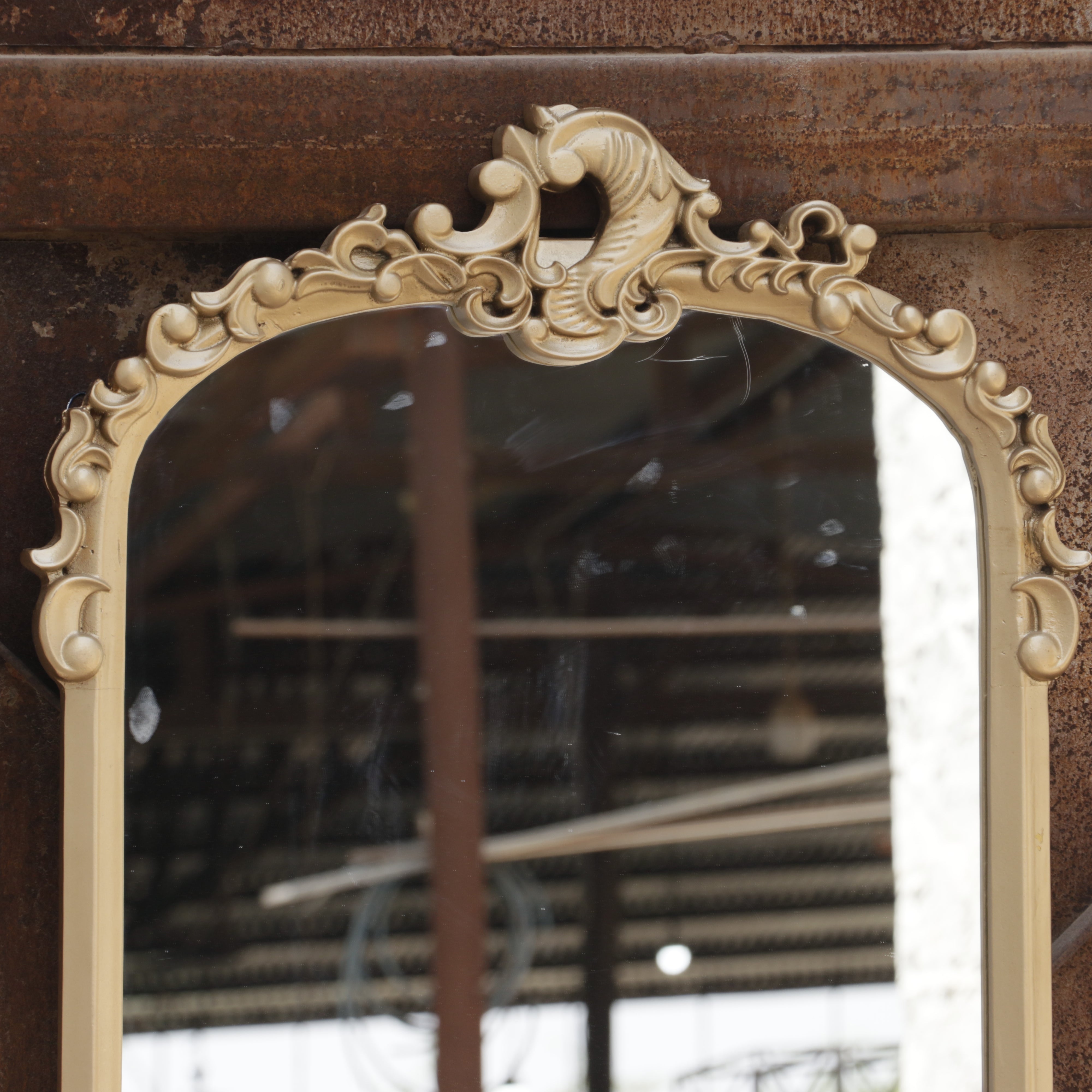 Vintage Top Carved Thin Border Wooden Handmade Large Mirror Mirror