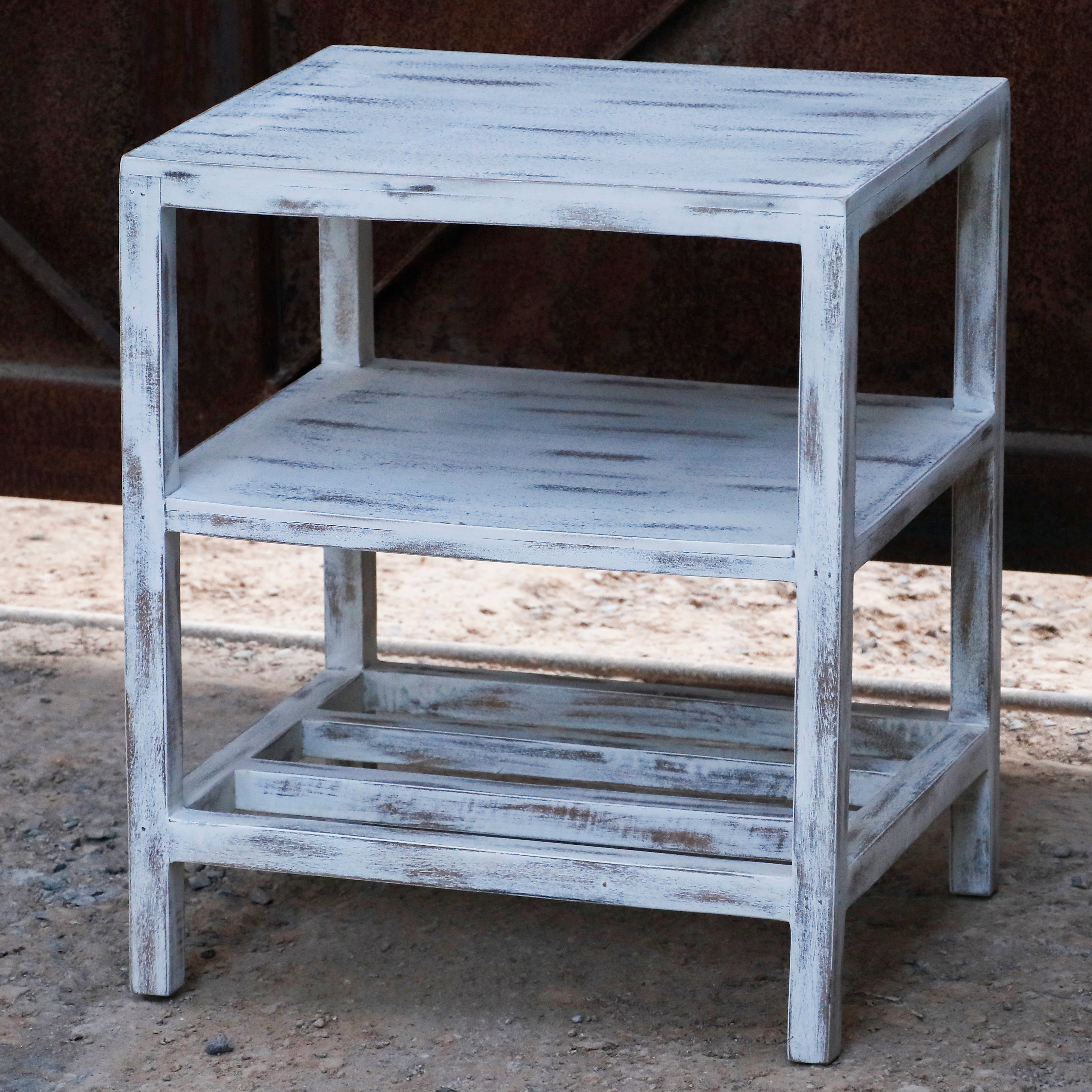 Elegant Premium White Distressed Handmade Accacia Wooden End Table for Home End Table
