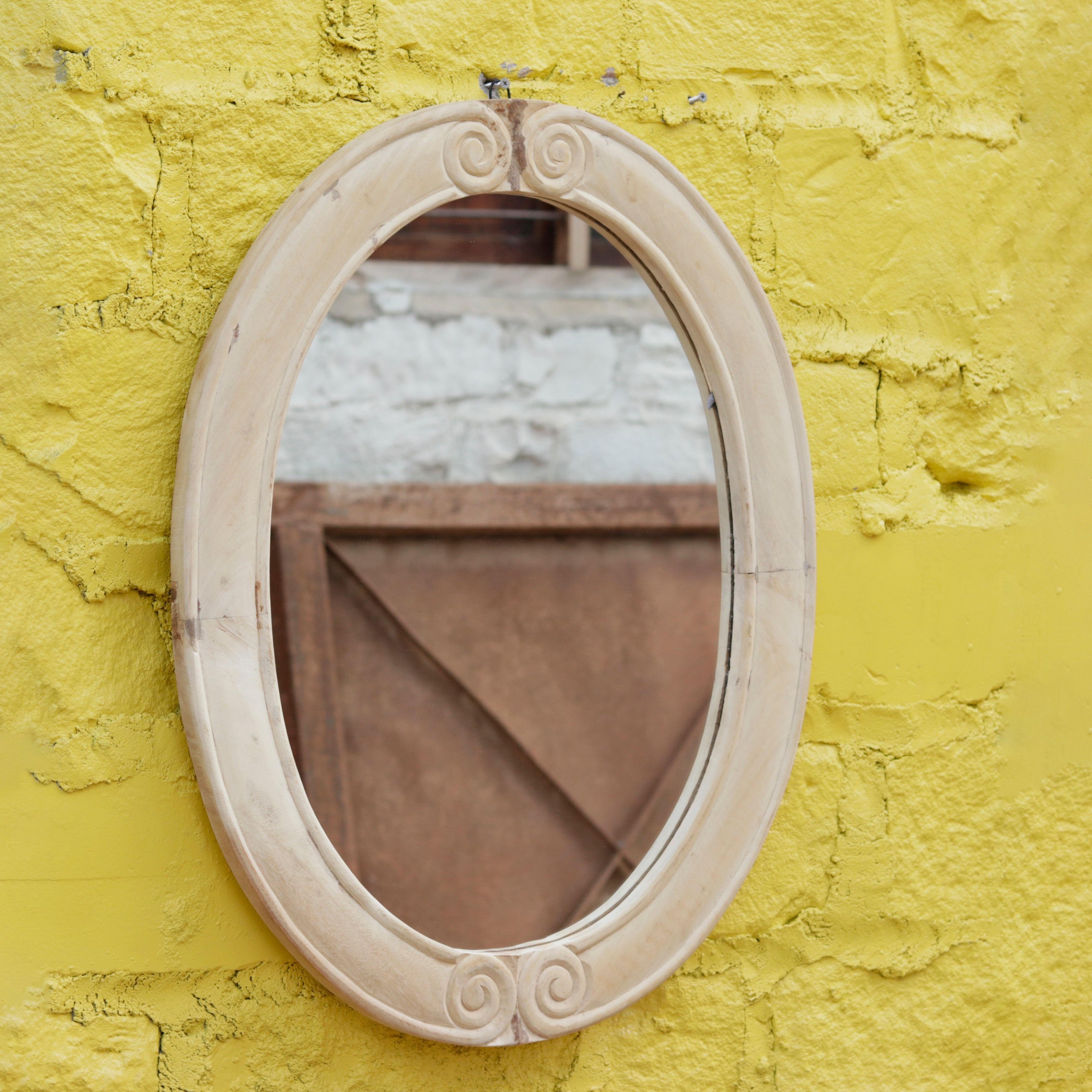 Classic Simple Oven Shaped Wooden Handmade Wall Mirror