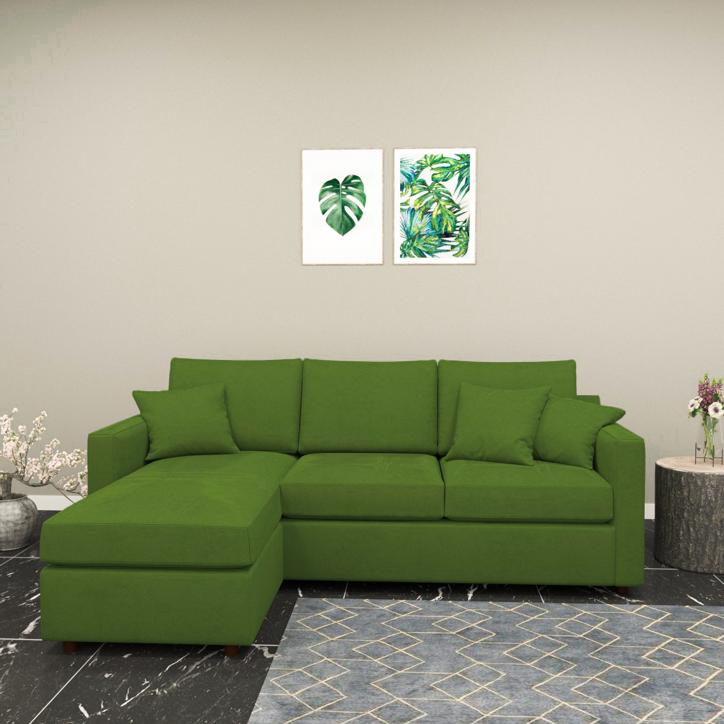 Garden Green Coloured with Premium Comfort L Shaped 4 Seater Sofa Set for Home Sofa