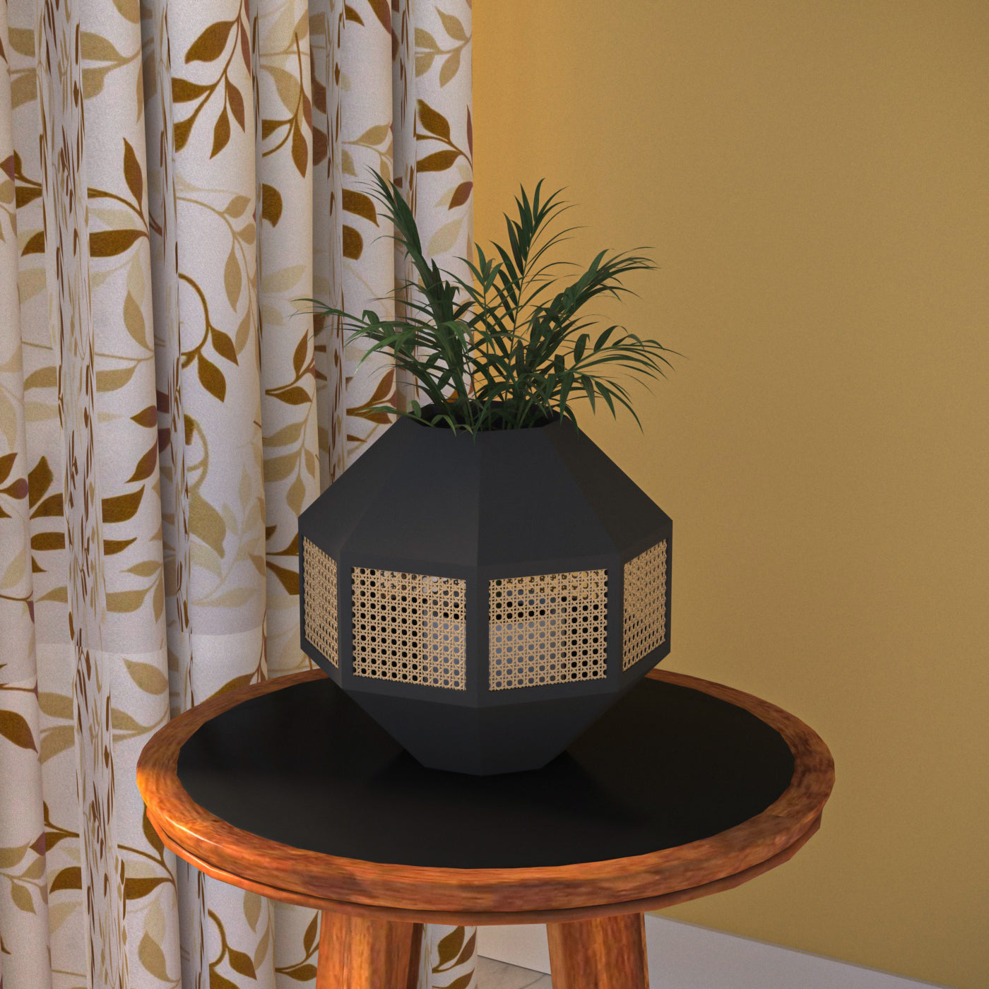 Diamond Shaped Wooden Handmade Dark Black Flowerpot for Home Traditional Décor