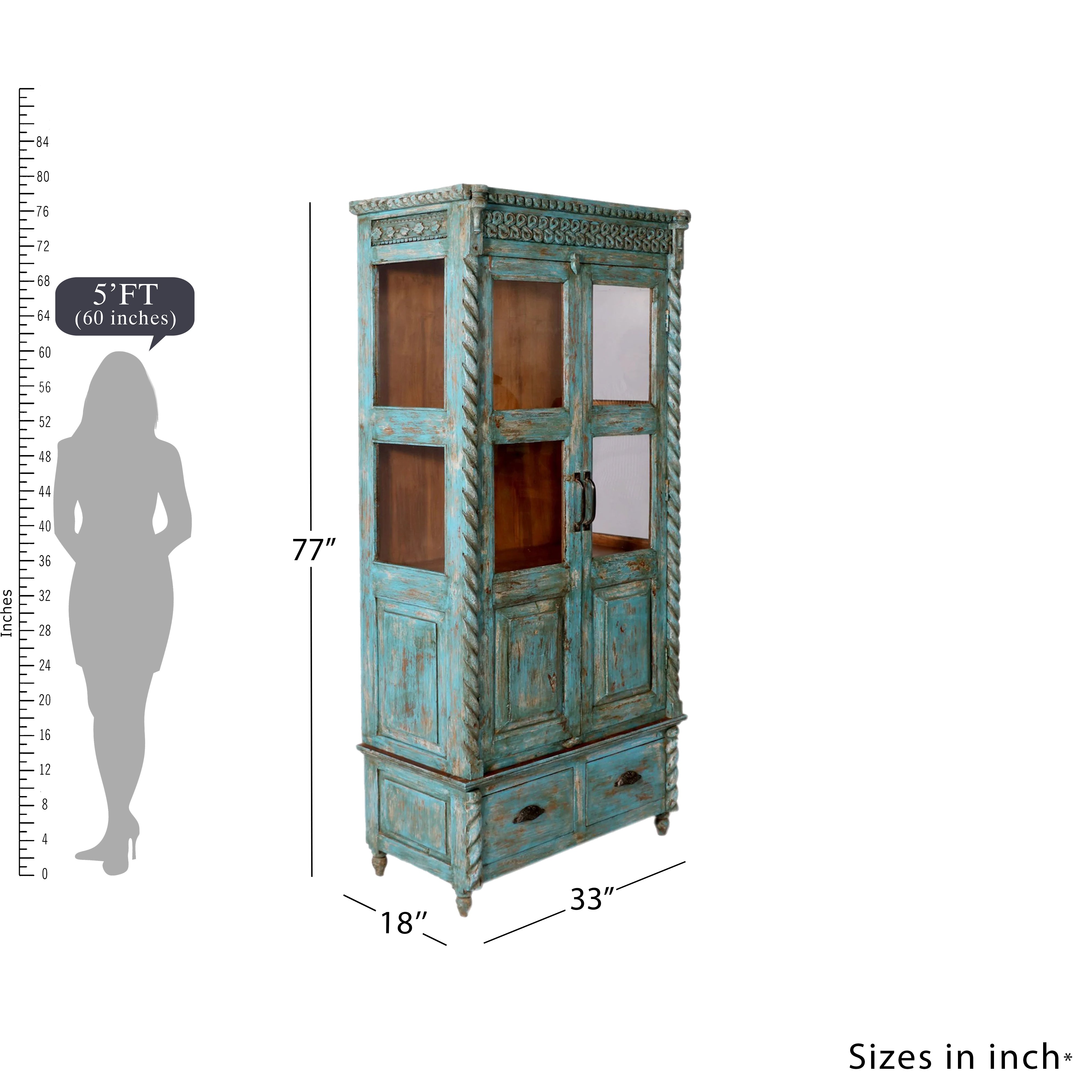 Antique Blue Finish Cabinet Wardrobe