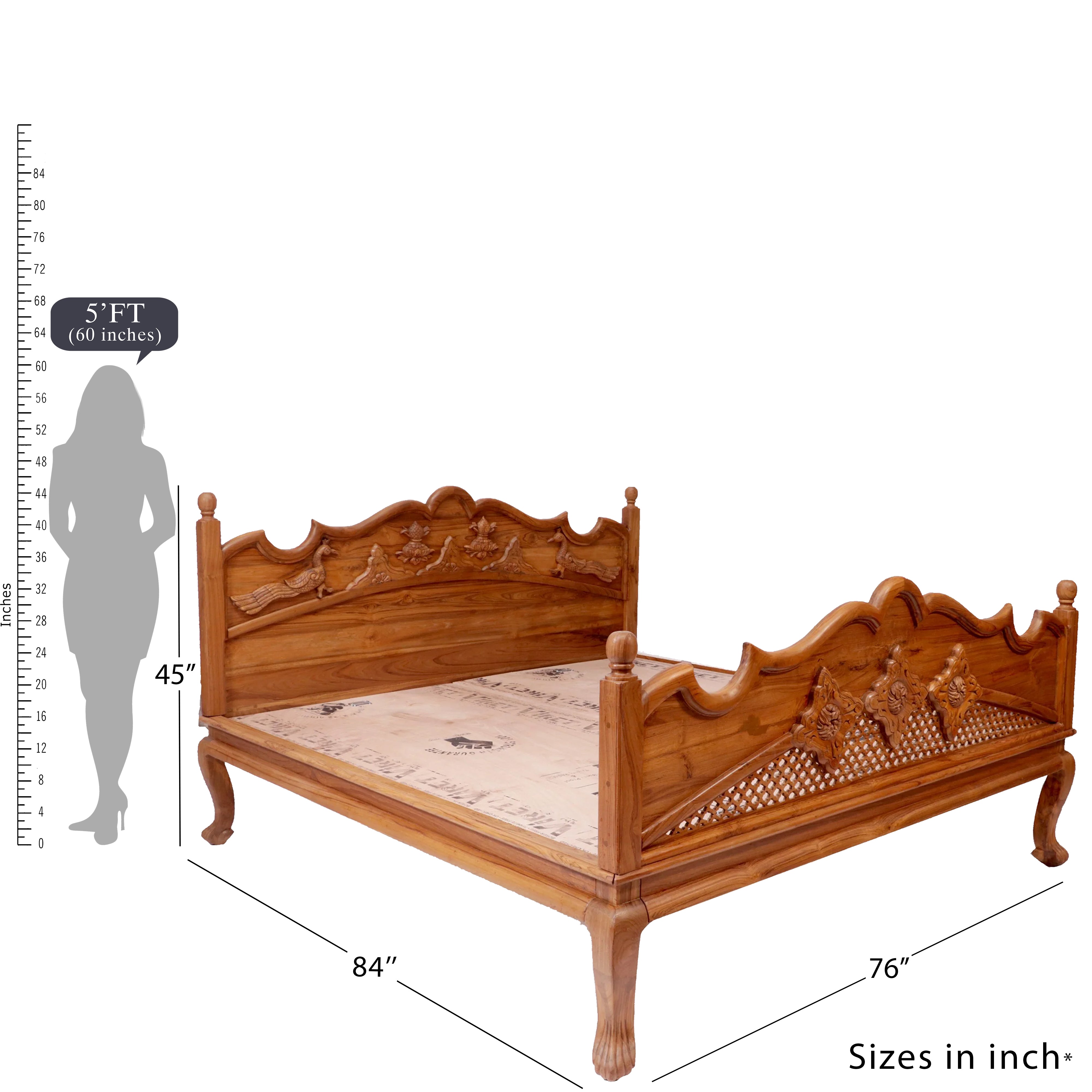 Teak Wood Light Brown-Finish Bed Bed