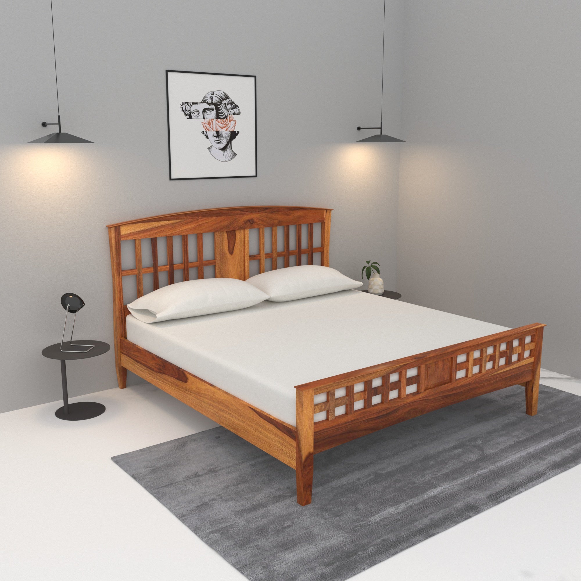Rectangular Design Bed in Natural Light Brown Finish Bed