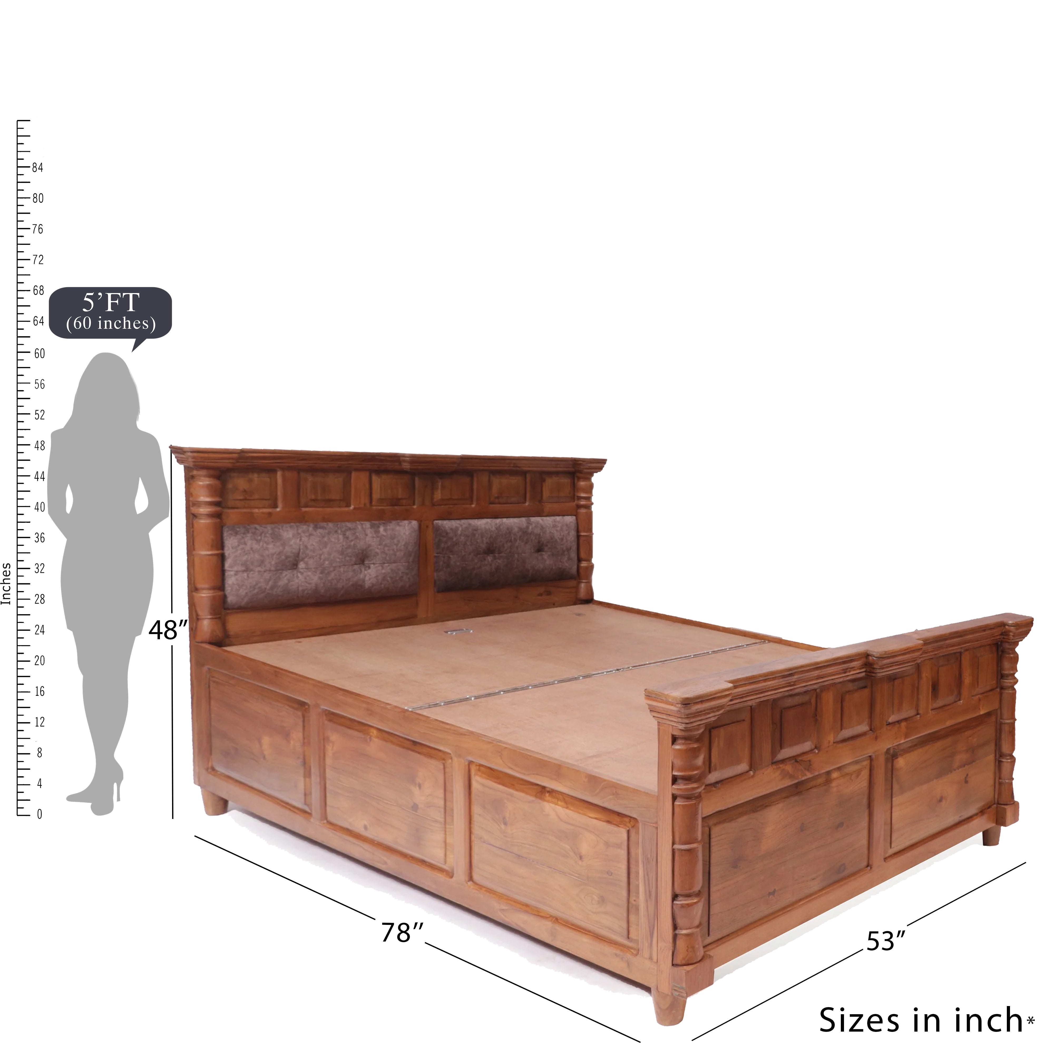 Traditional Linear Double Bed (Sheesham Wood ) Bed