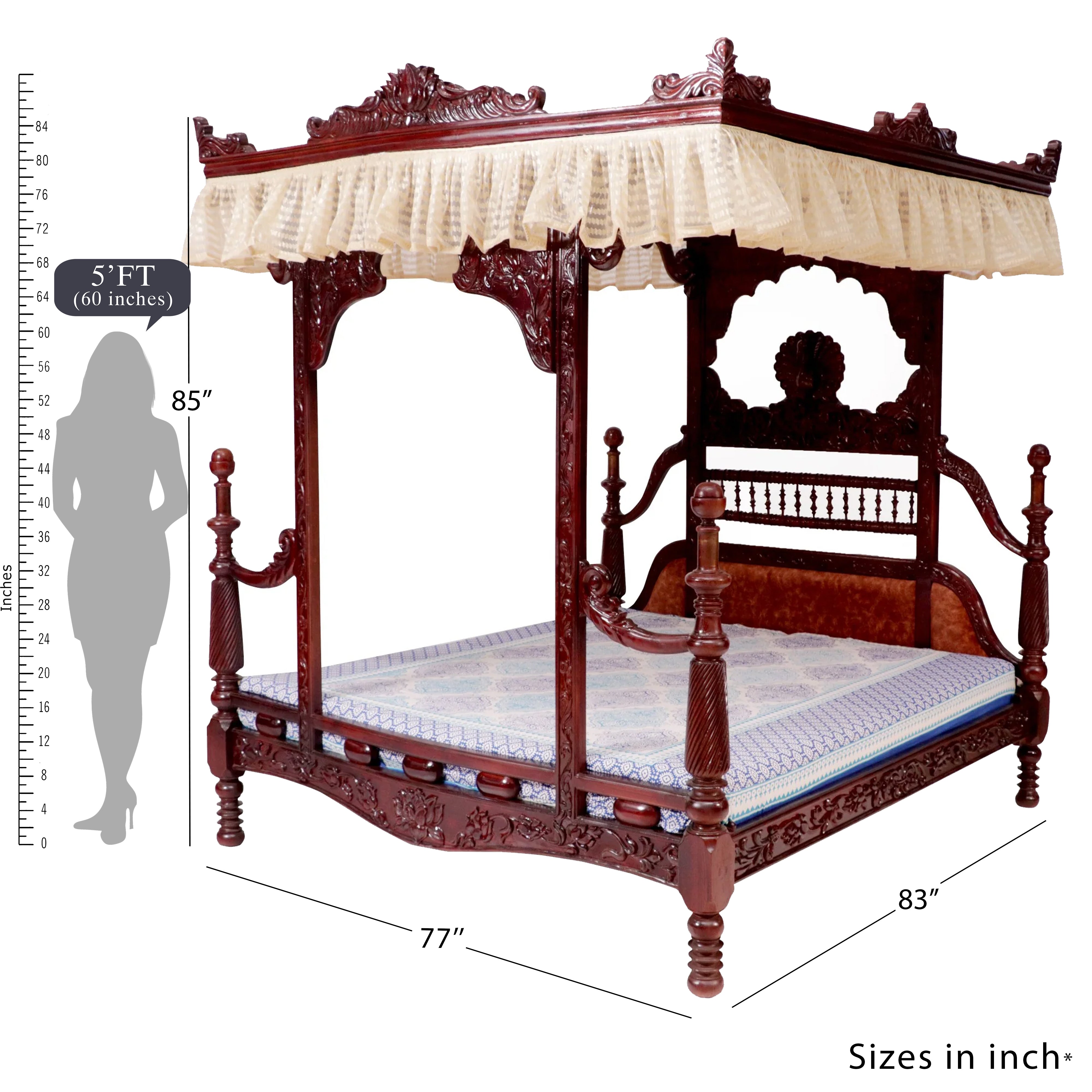 Rajshahi Maharaja Intricate Carved Bed Bed