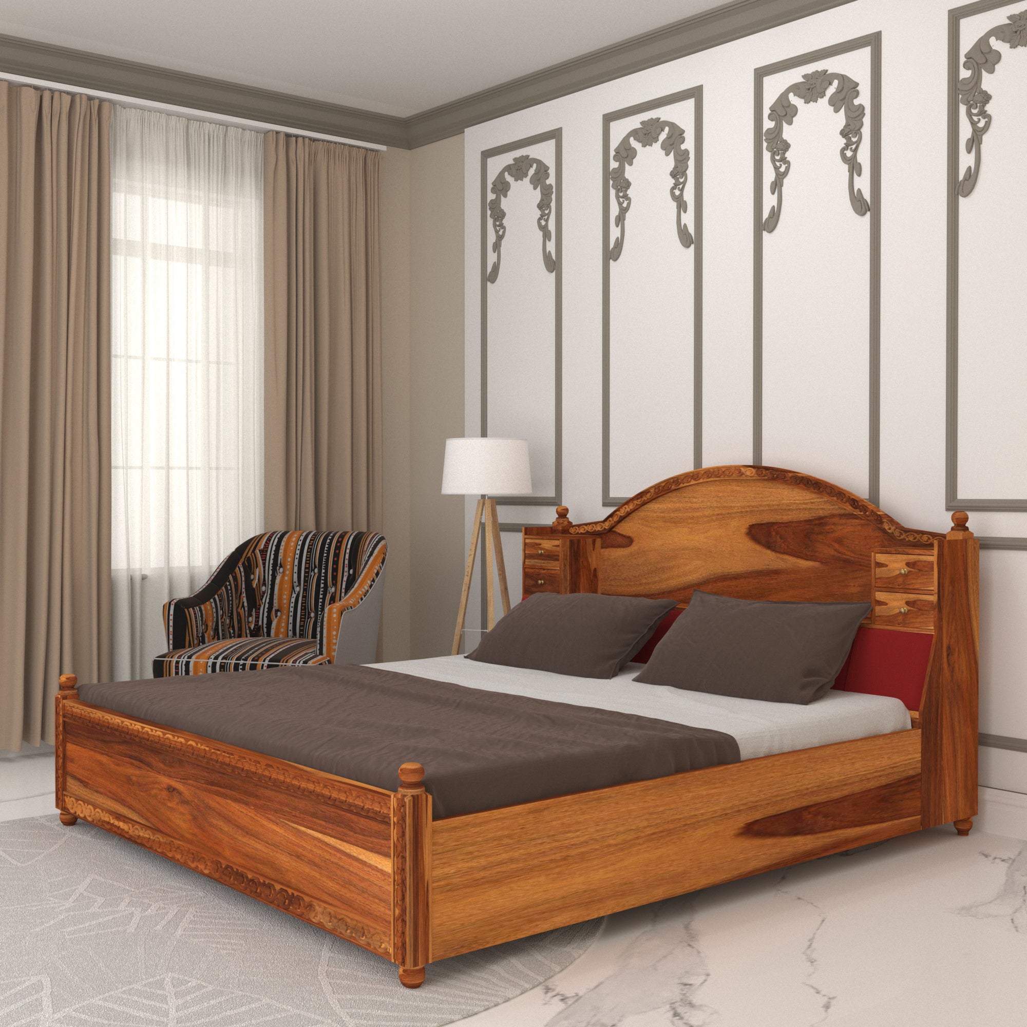 Sheesham wood Traditional Storage Bed Bed