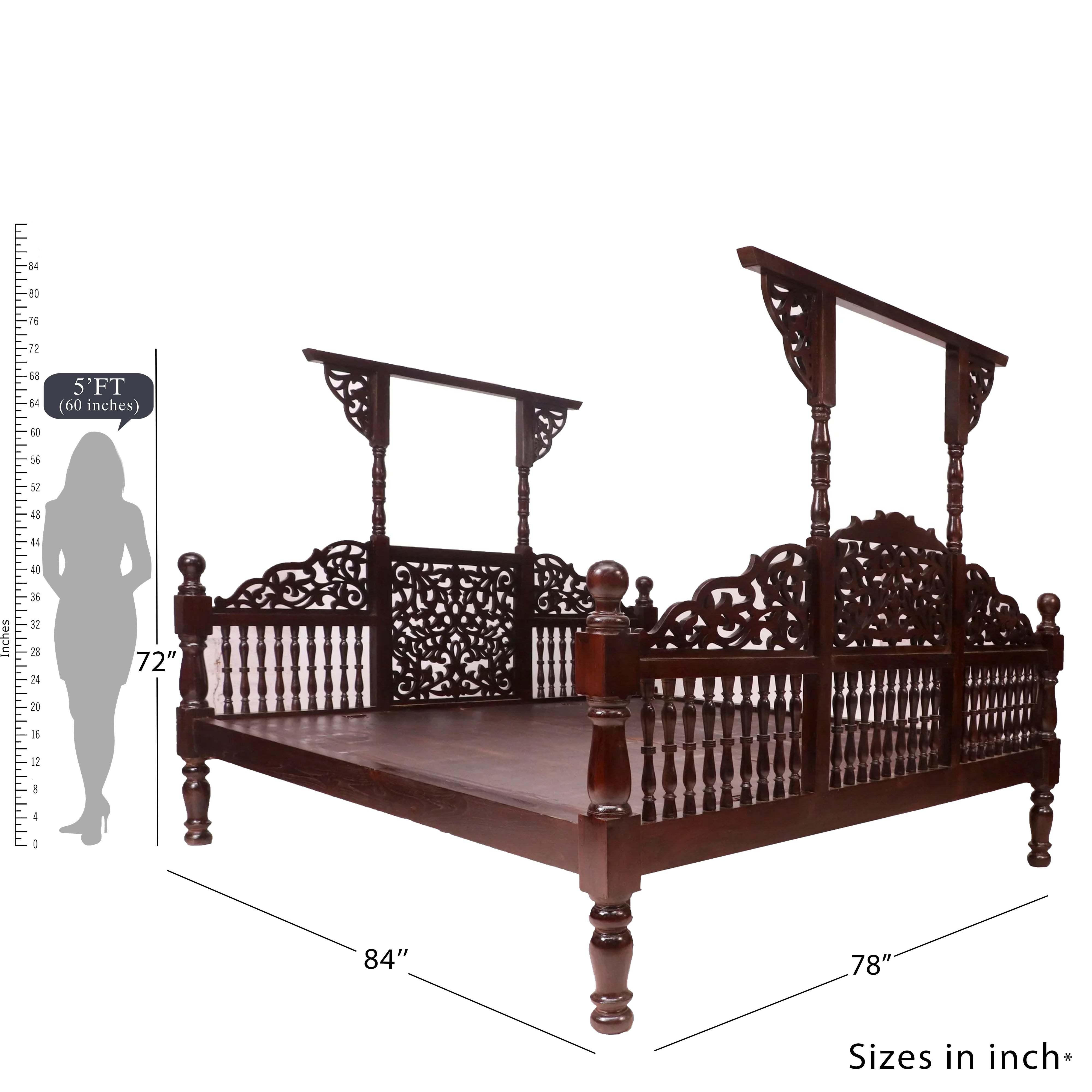 Traditional Southern Classical Teak Bed Bed