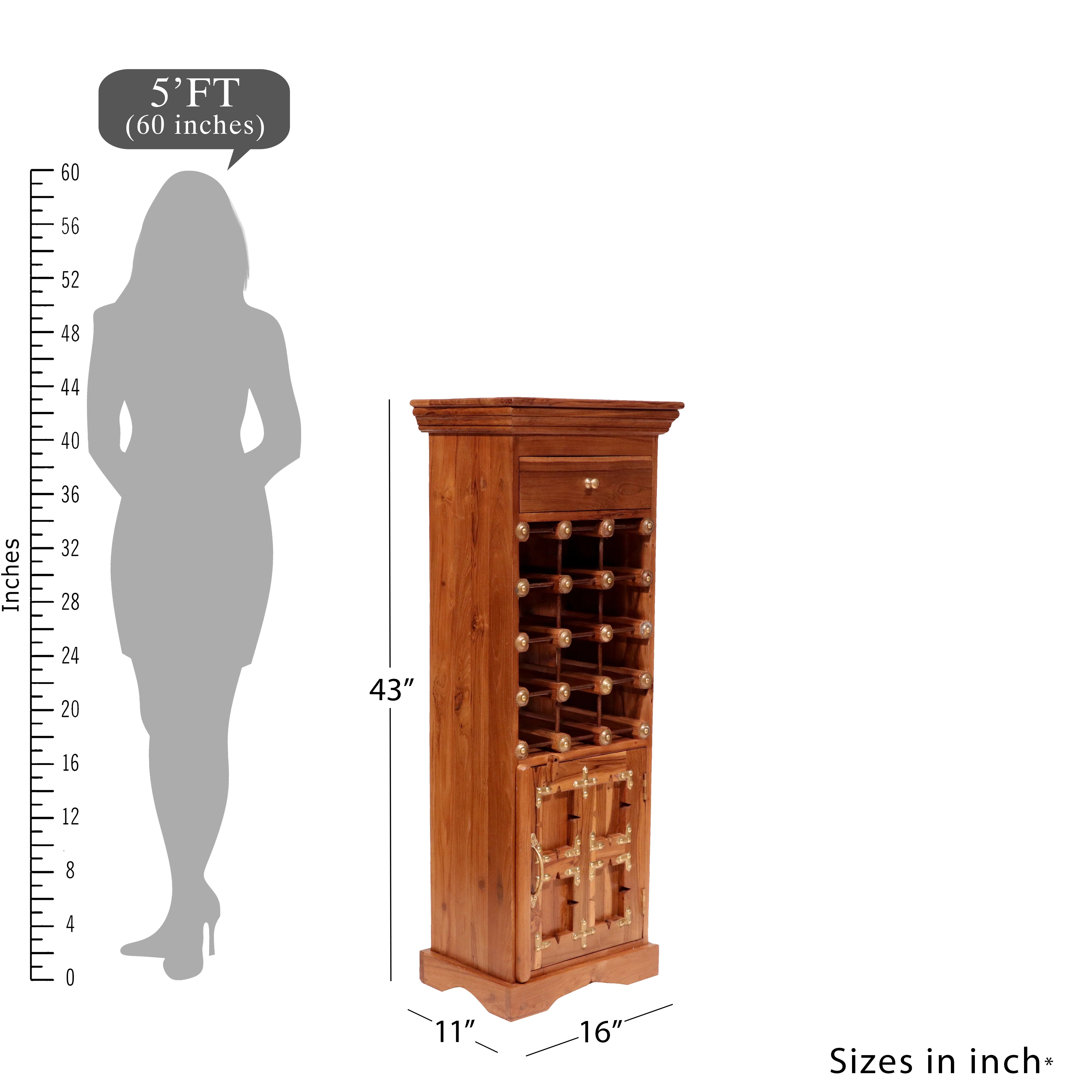 Natural polsih Teak Classic Framed Standing Bar Bar Cabinet