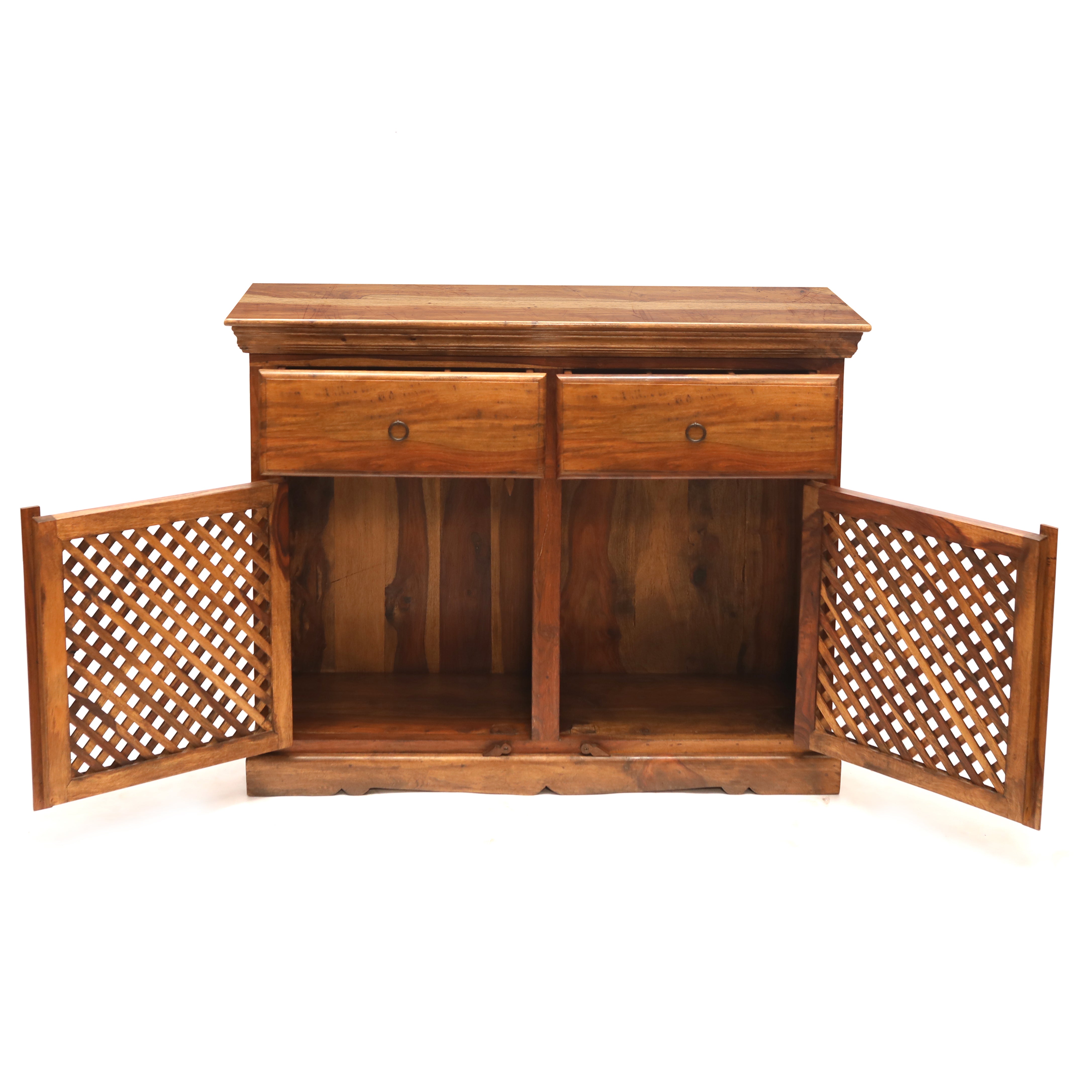 Wooden Jali 2-Door 2-Drawer Cabinet Cupboard