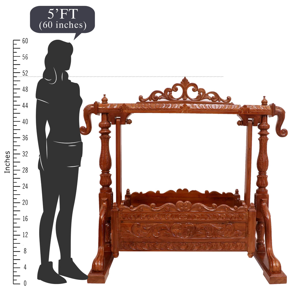 Royal Clove Teak Wooden Natural Brown Handmade Cradle