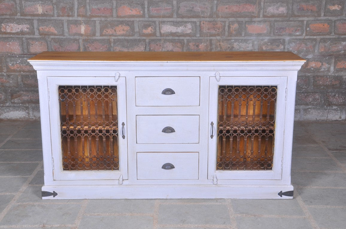 Velva Premium White Toned Handmade Classic Wooden Side Board for Home Cupboard