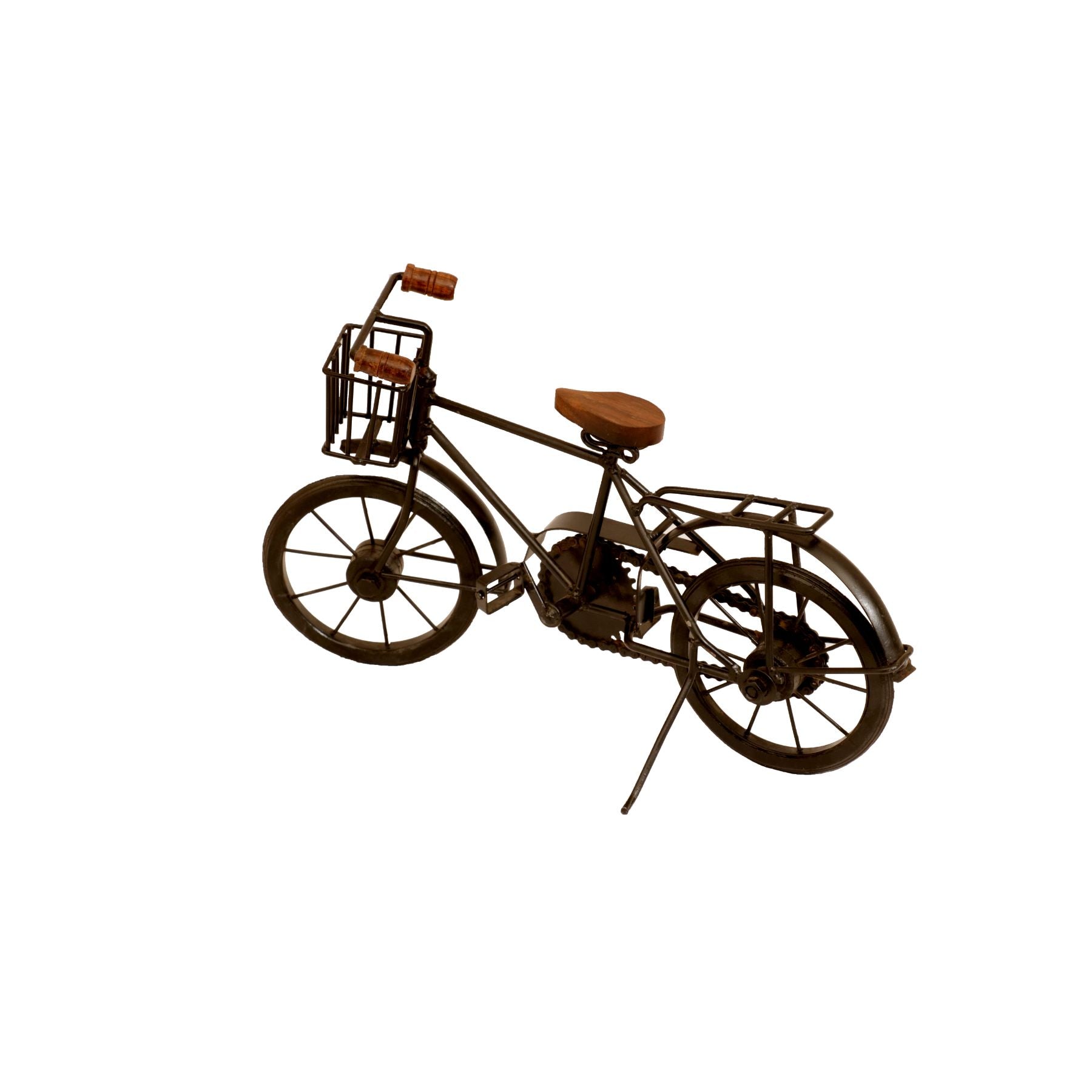 Iron and Wood Basket Bicycle Vehicle figurine