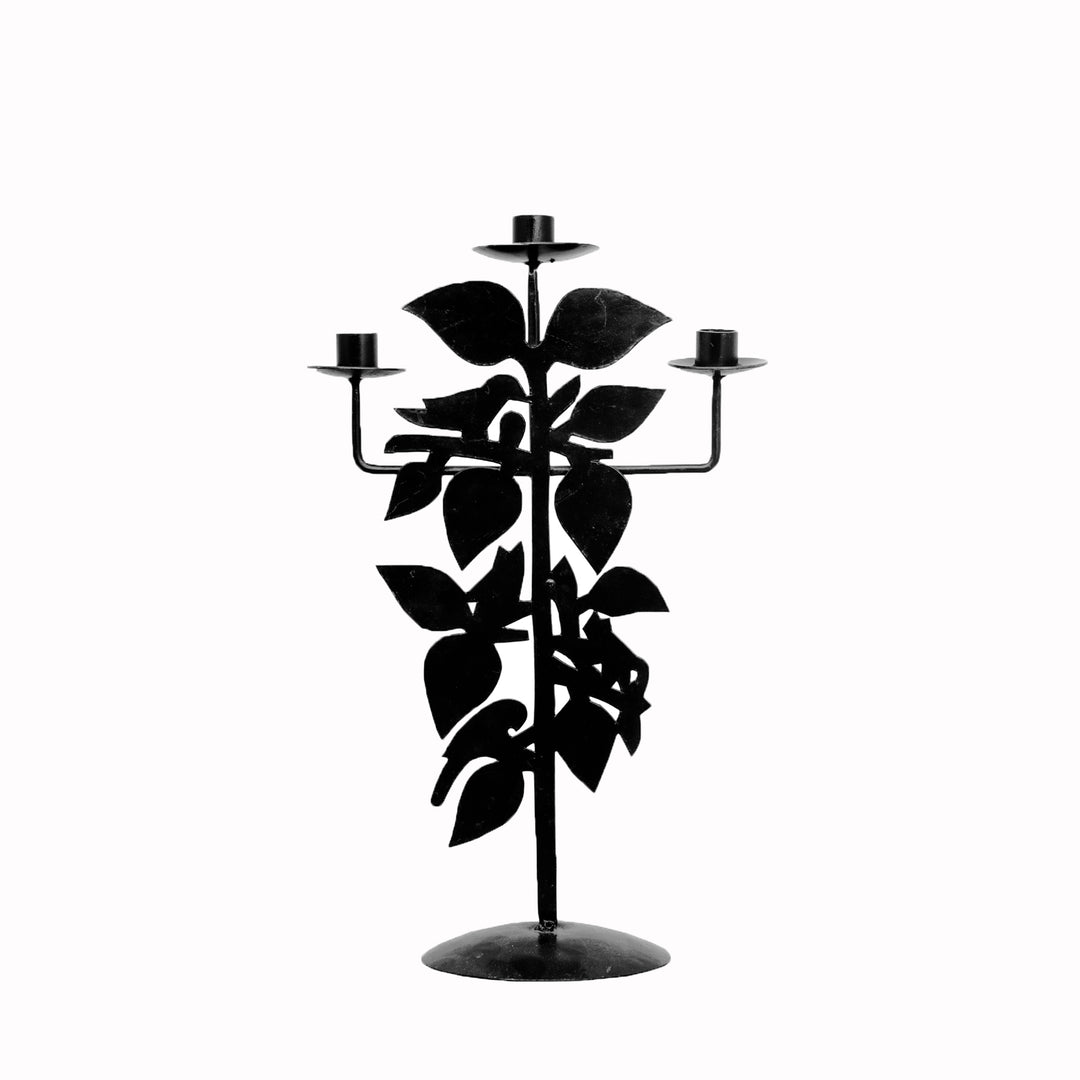 Iron Candelabra with Tree and Birds Design Candle Holder