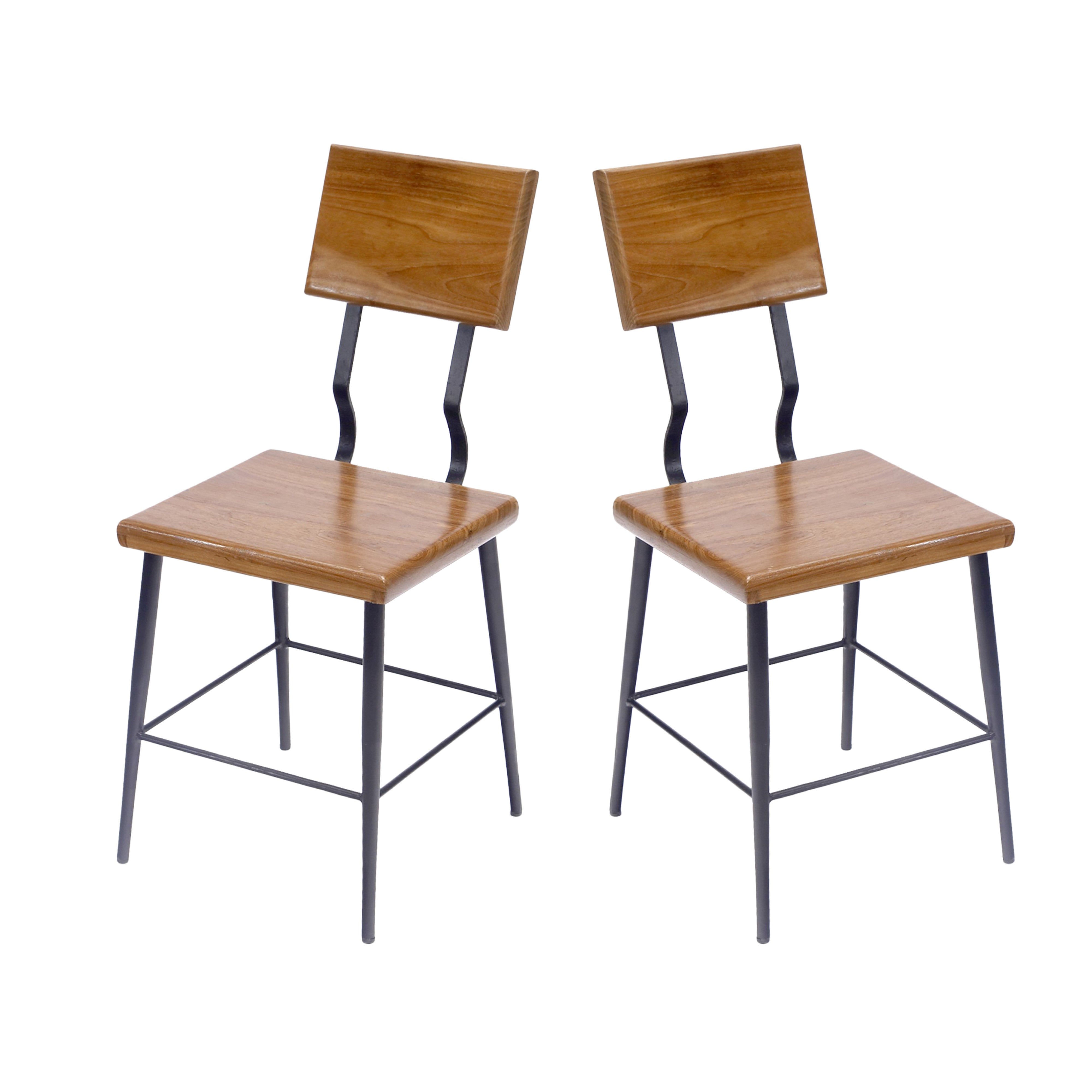 (Set of 2) Teak Wood Metallic Chair Dining Chair