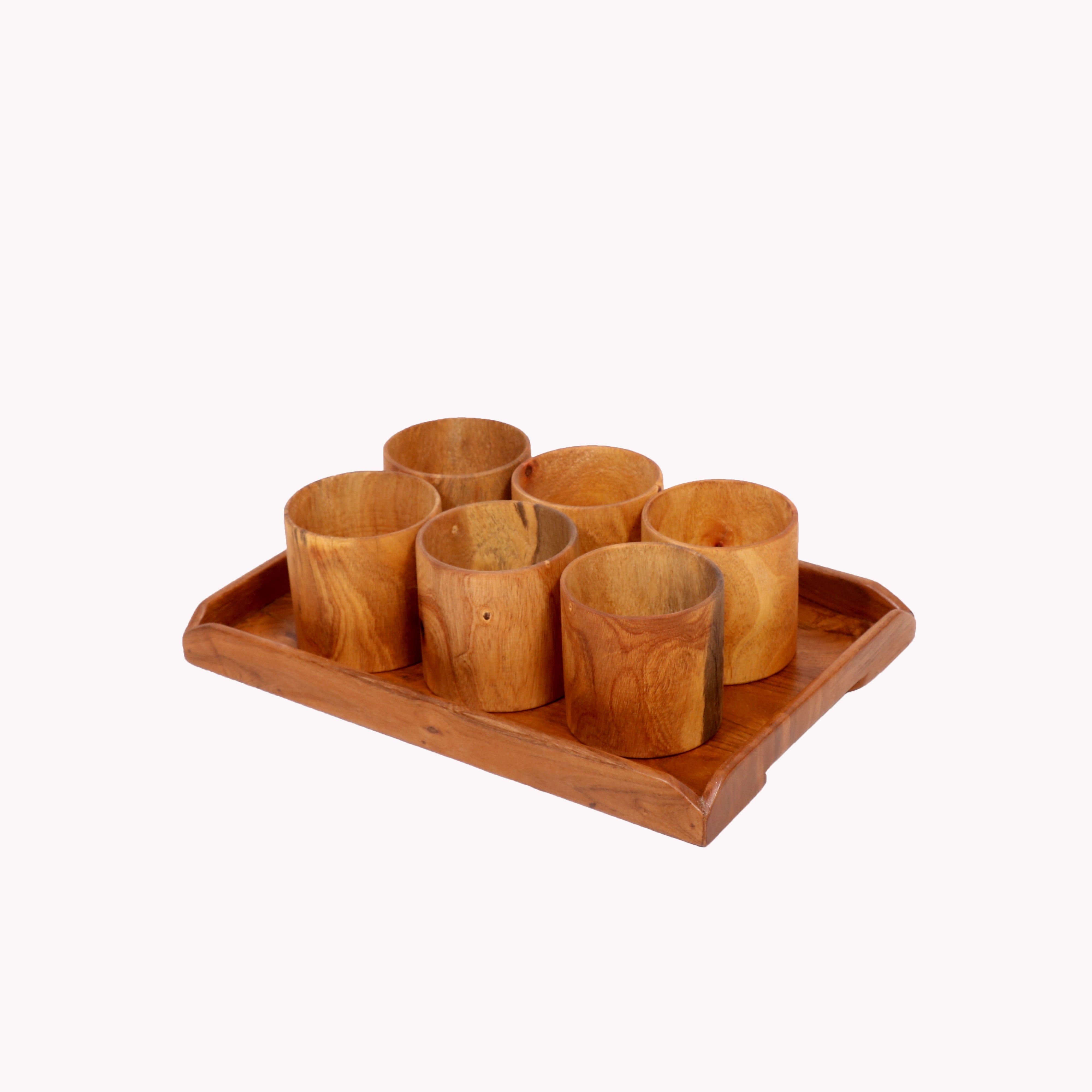 Light Toned Cup and Platter Set (Set of 6 & 1 Tray) Glass