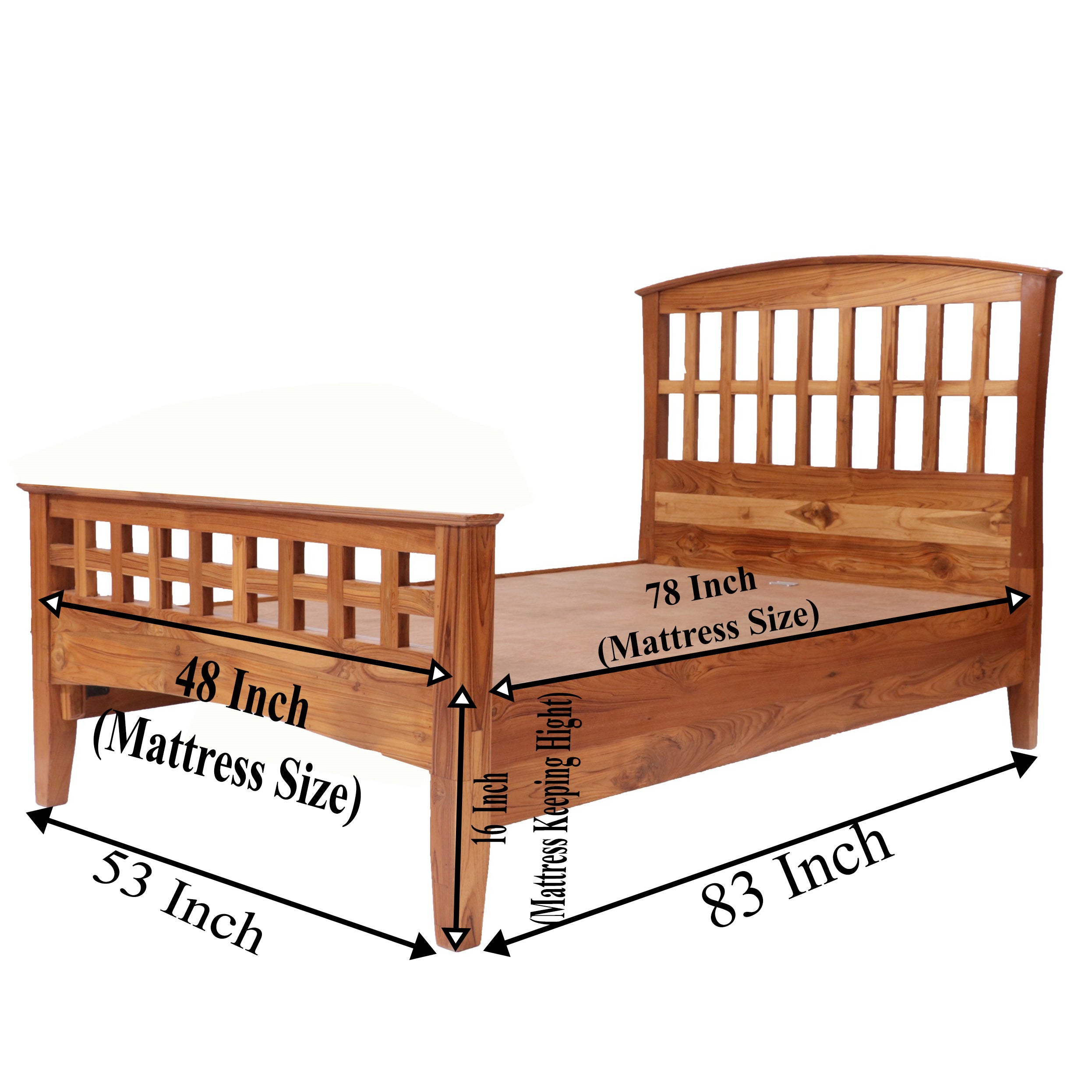 Teak Wood Single Bed in Light Brown Finish Bed