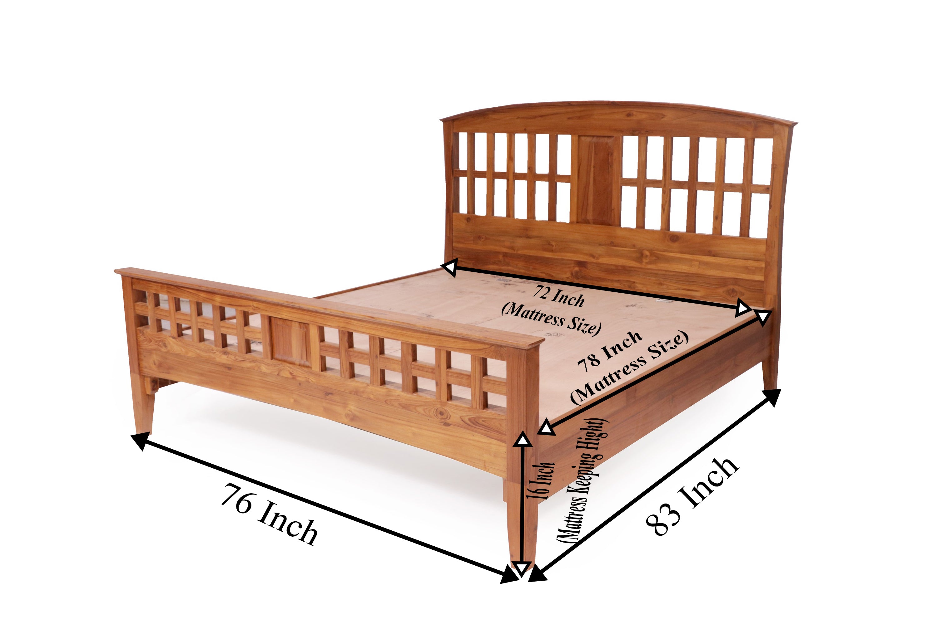 Rectangular Design Bed in Natural Light Brown Finish (Sheesham wood)