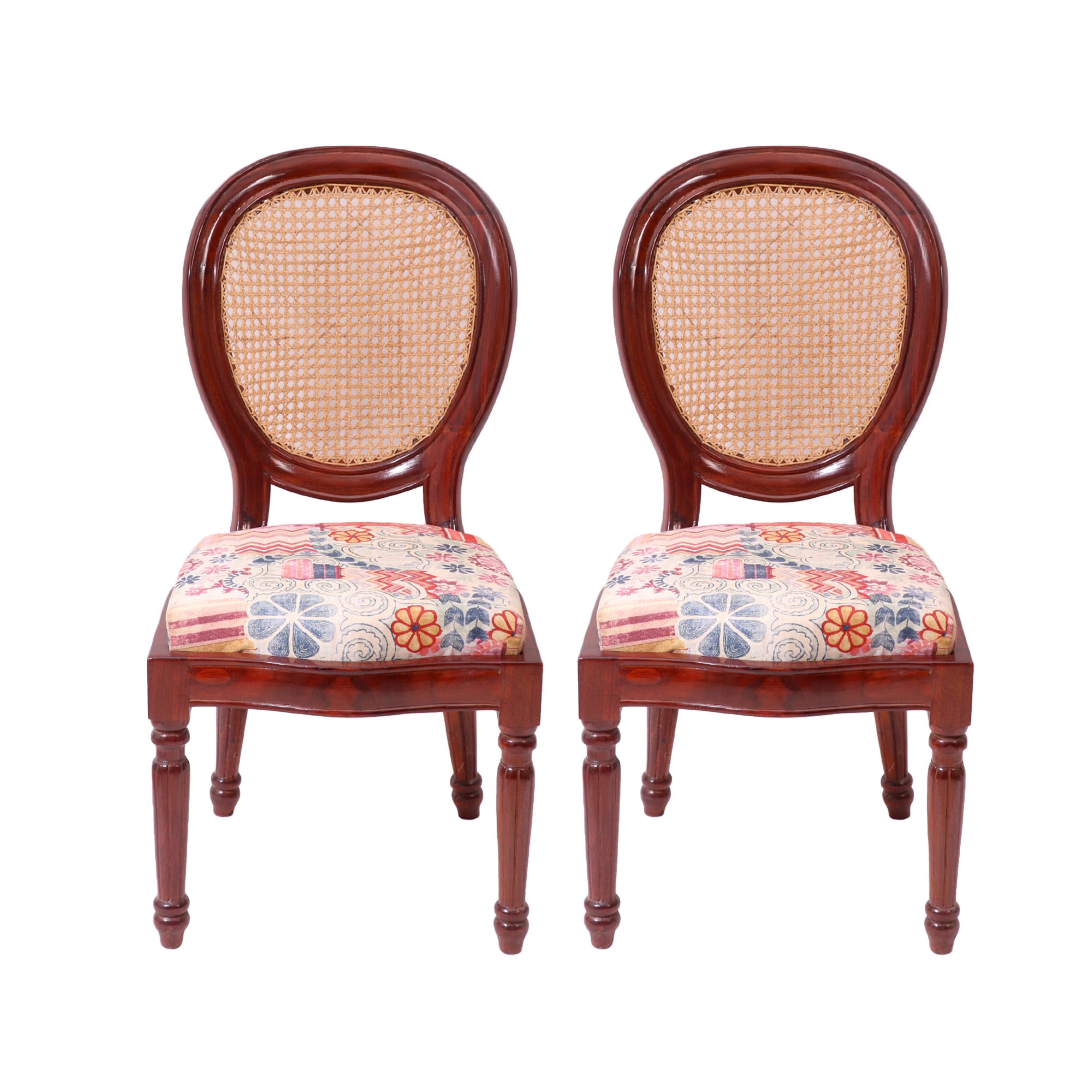 (Set of 2) Teak wood curved spherical authentic Cane dining chair Dining Chair