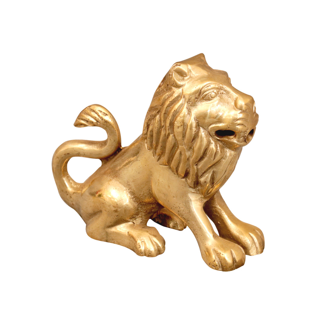 Royal Brass Sitting Lion Animal Figurine