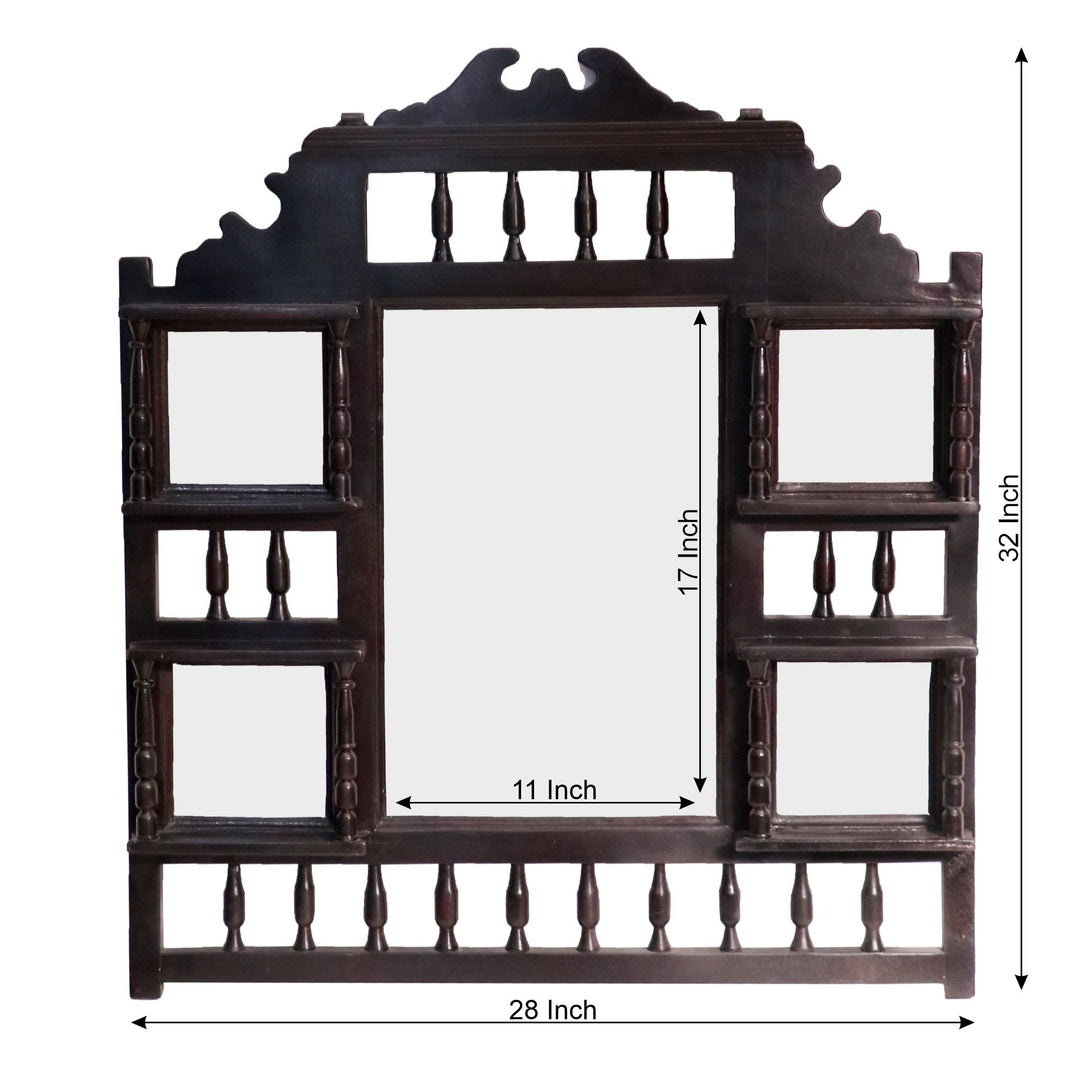 Geometric Carved Teak Traditional Mirror Mirror