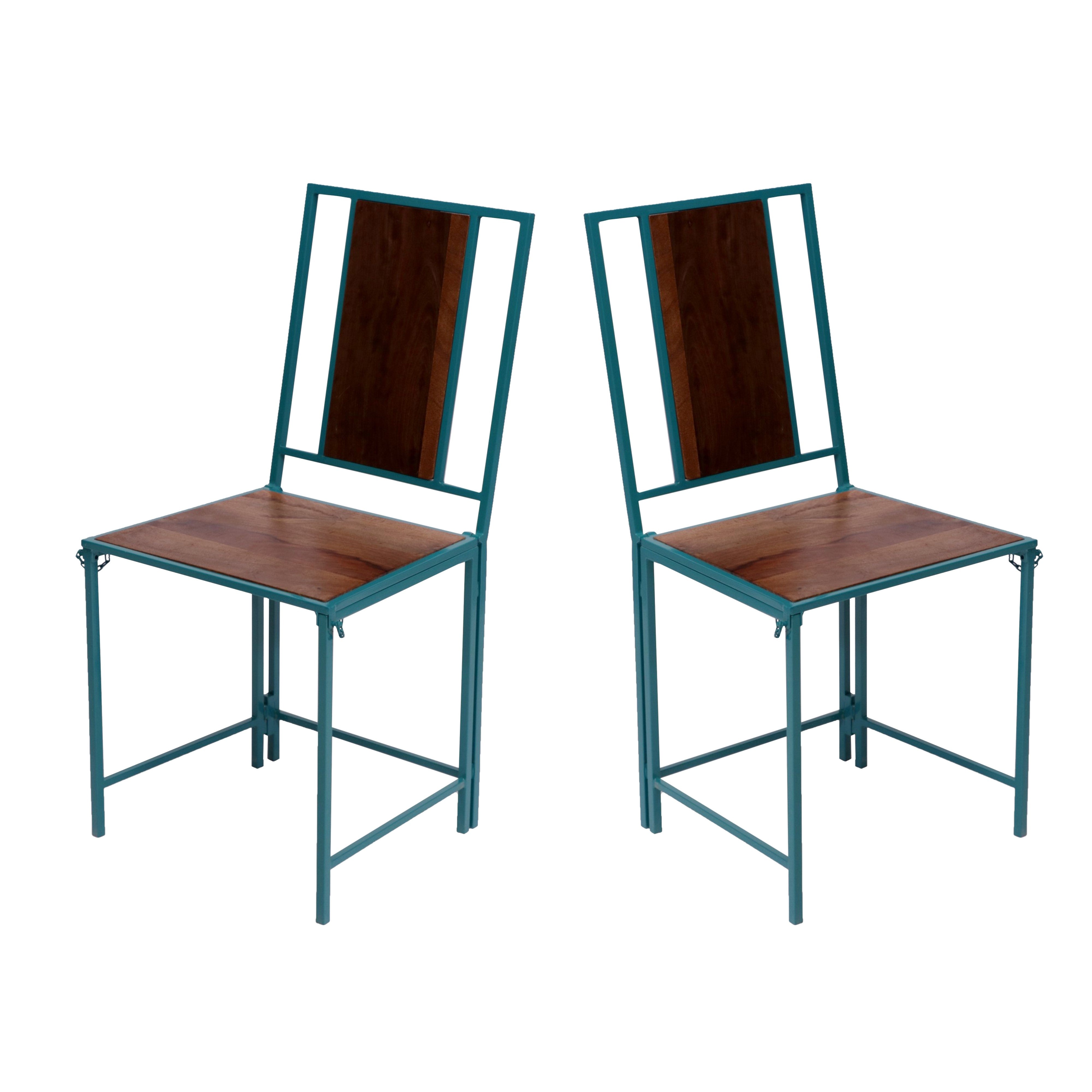 (Set of 2) Sea Green Wooden Metallic Dinning Folding Chair Dining Chair