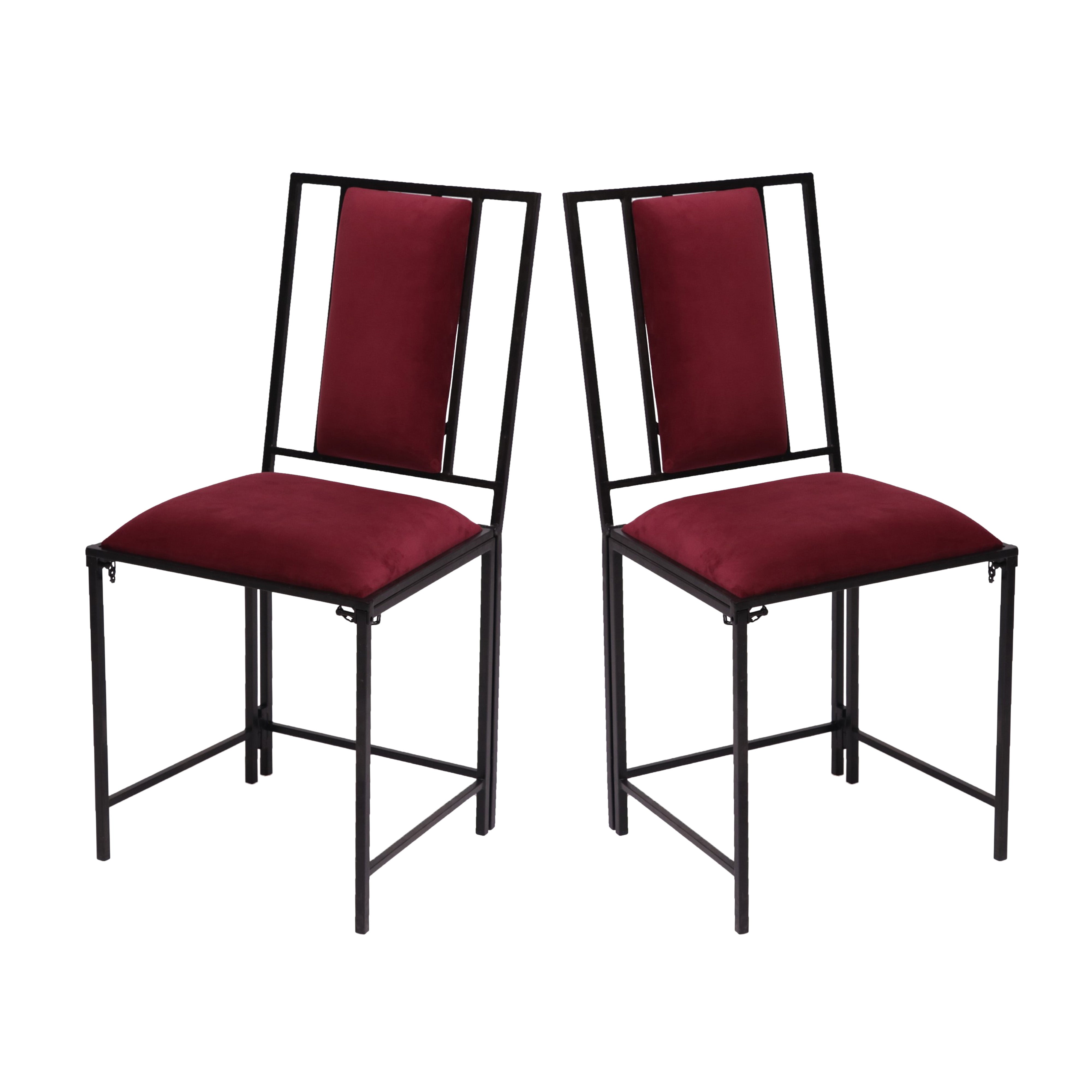 (Set of 2) Red upholstered Wooden Metallic Dinning Folding Chair Dining Chair