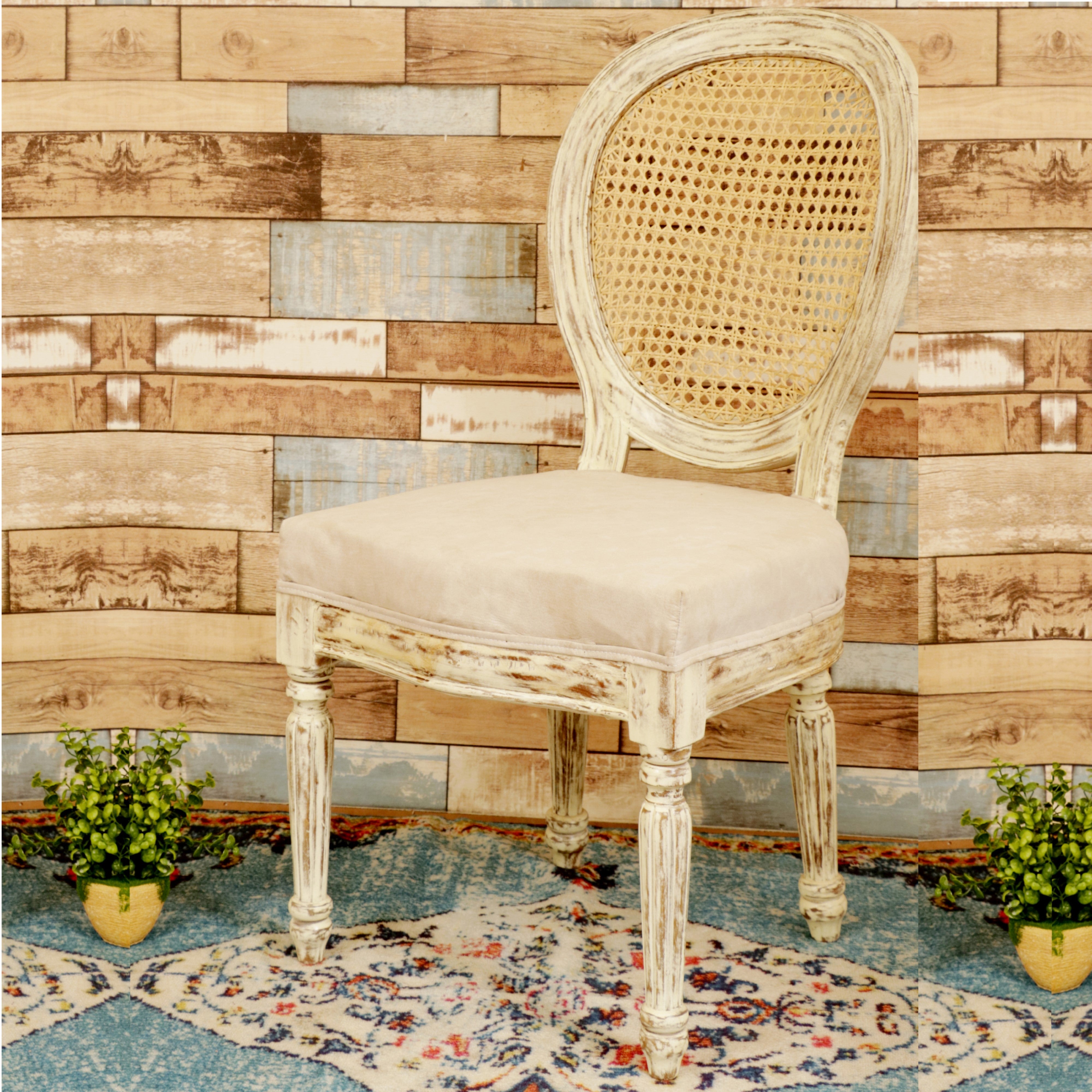 (Set of 2) Distressed White Comfort Chair Dining Chair