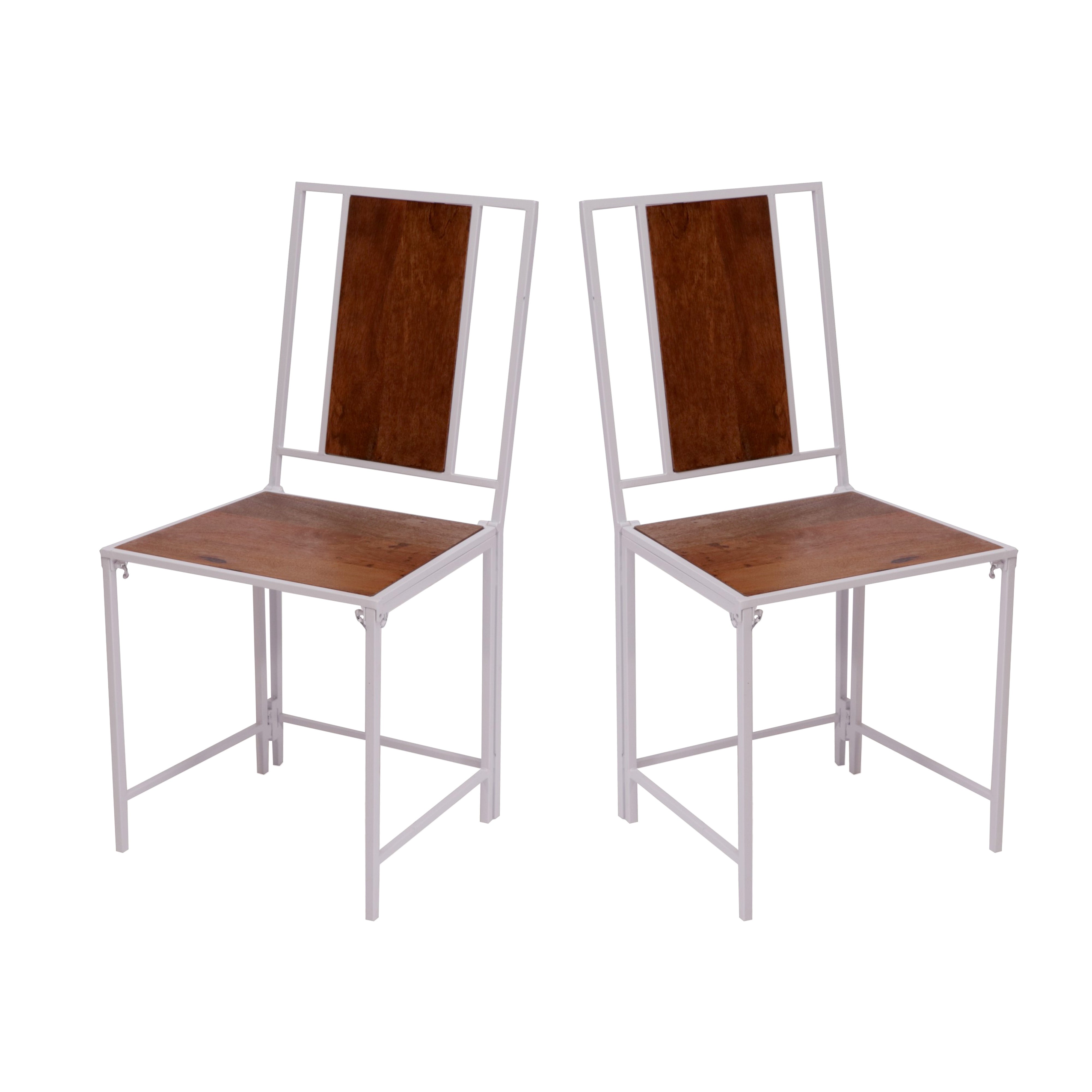(Set of 2) White Wooden Metallic Dinning Folding Chair Dining Chair