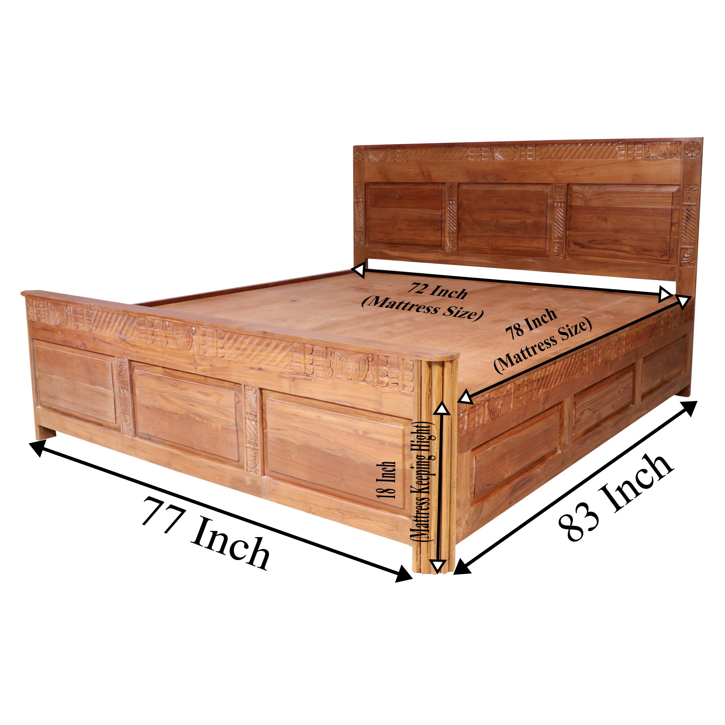 Teak wood carved Folk Concept Bed Bed