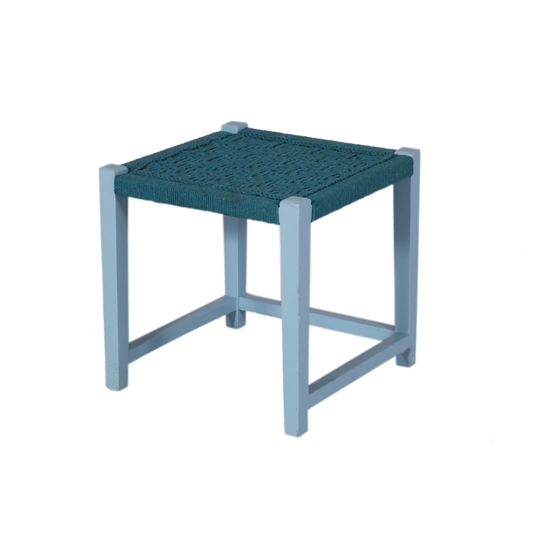 Teal and White Wooden Stool Stool