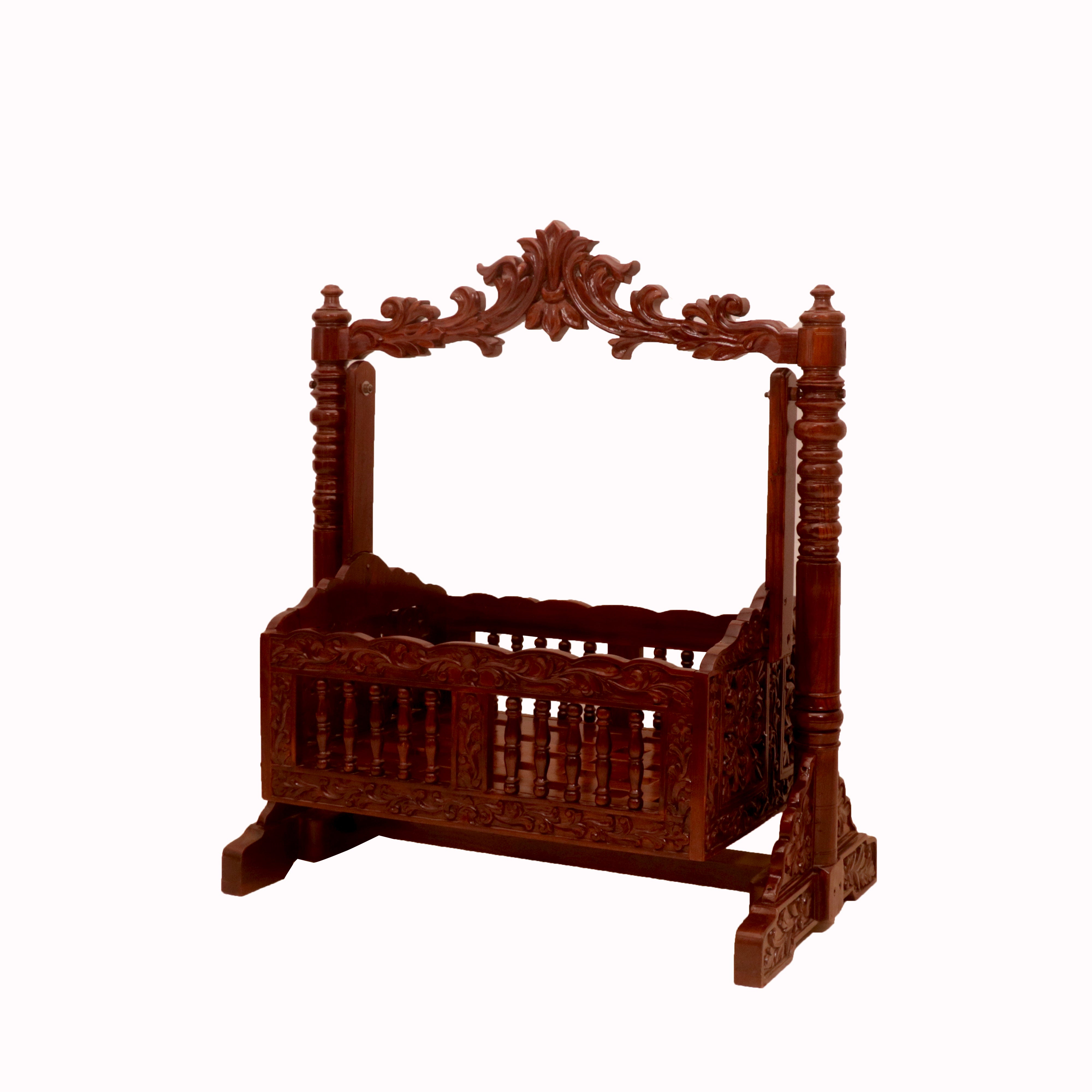 Intricately Carved Wooden Crib Cradle