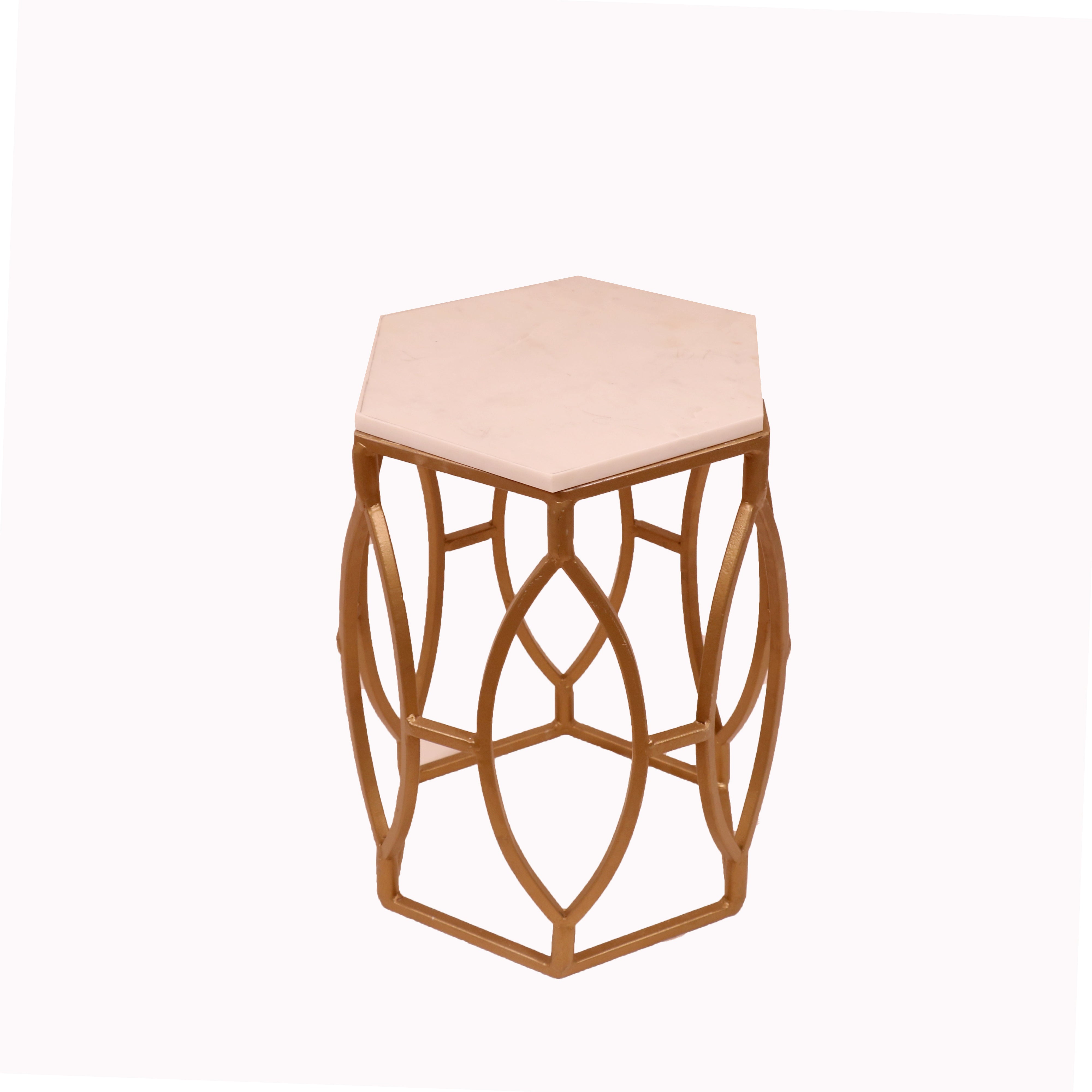 White Top Gilded Table End Table