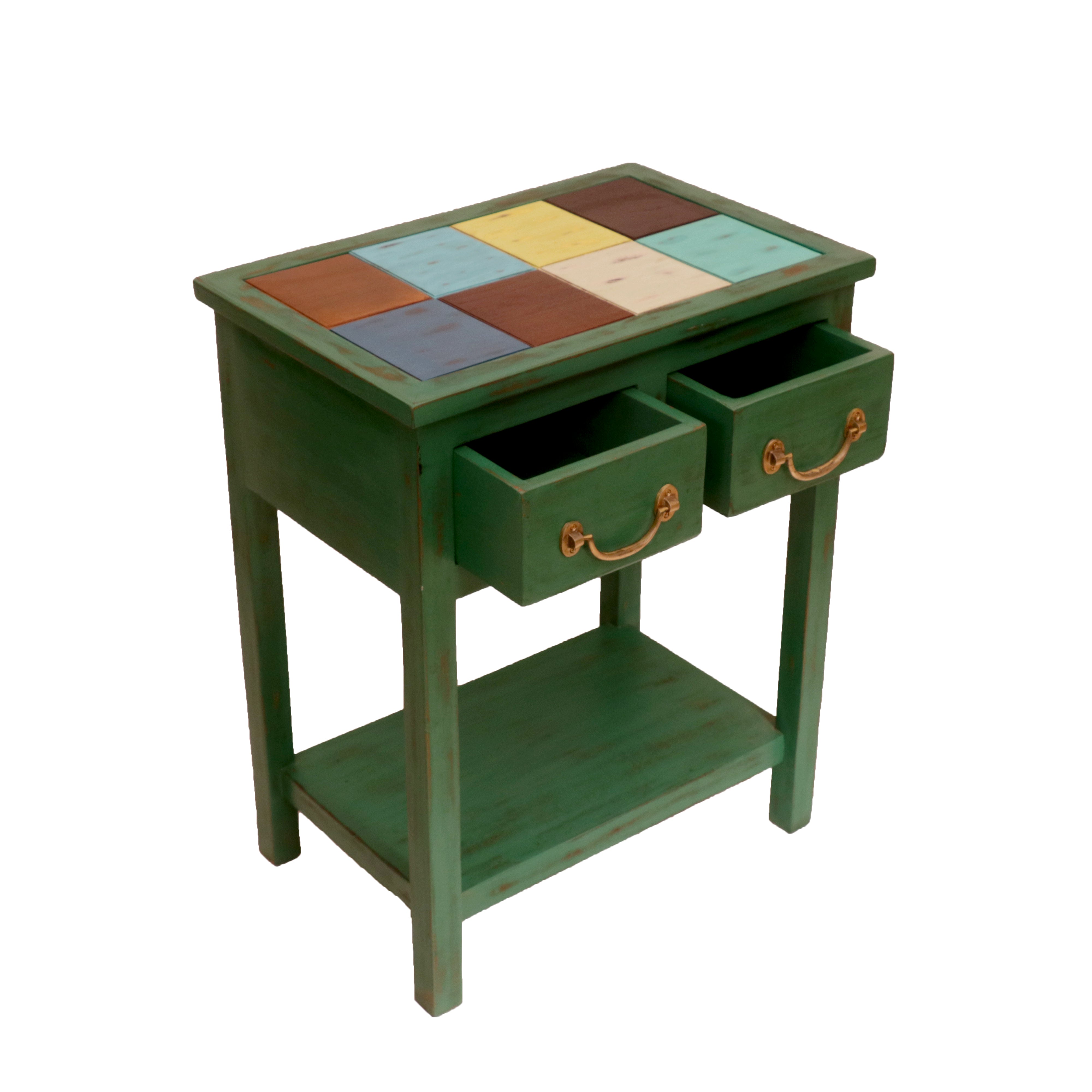 Playful Green Distressed Table End Table