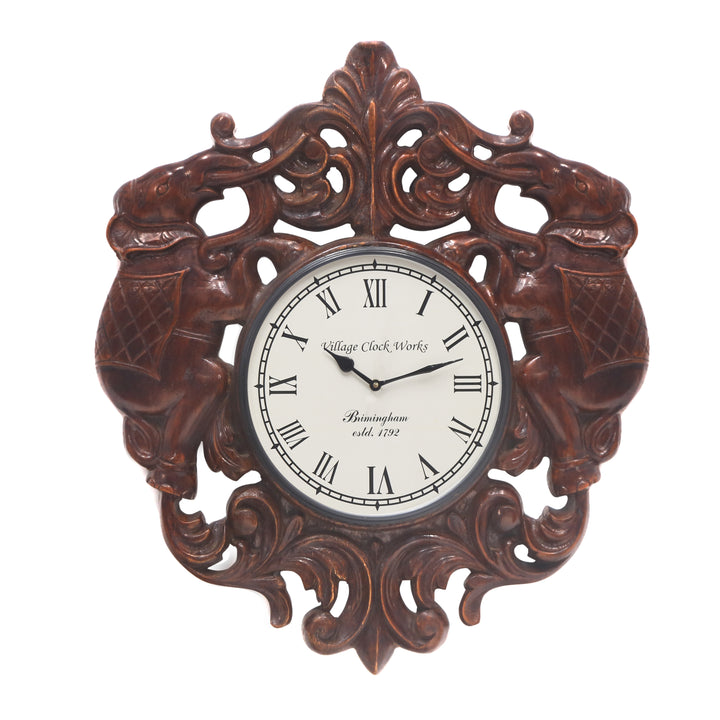 Montage Dark Wooden Handcarved Elephant Clock Clock