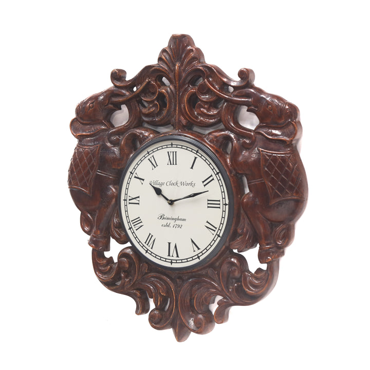 Montage Dark Wooden Handcarved Elephant Clock Clock