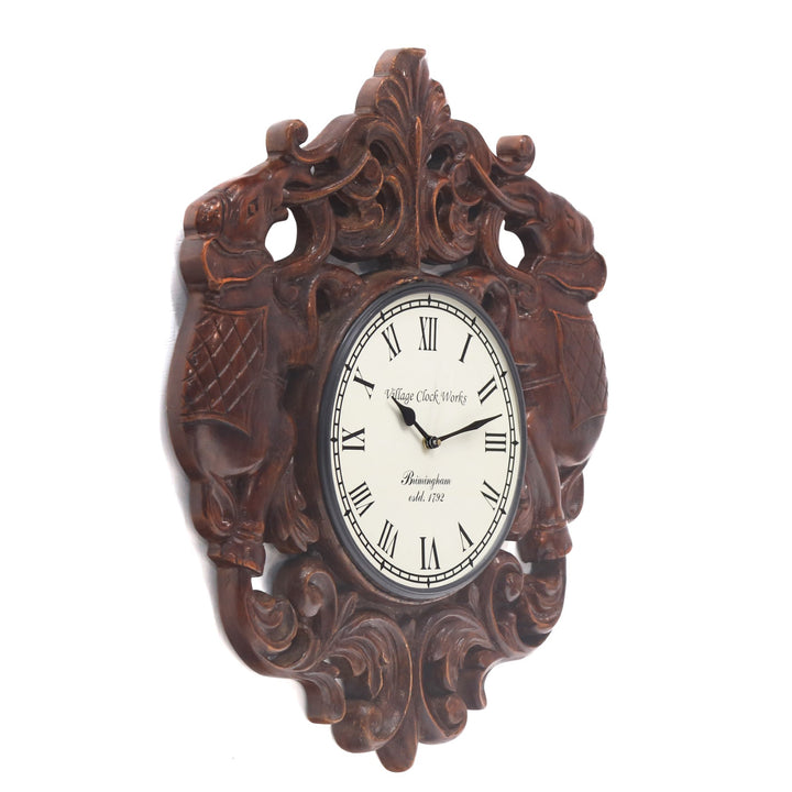 Montage Dark Wooden Handcarved Elephant Clock Clock