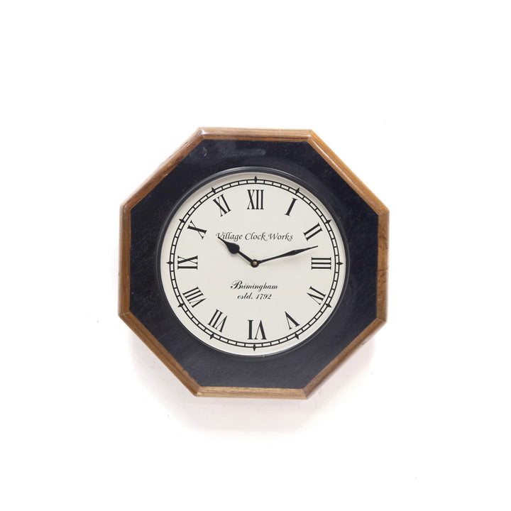 Black And Brown Designed Wooden Octagonal Wall Clock Clock