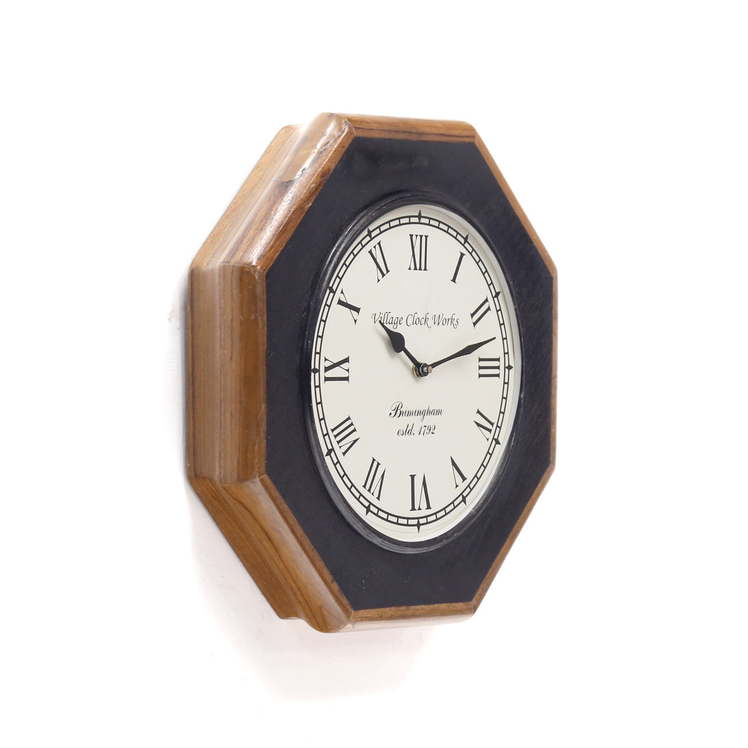 Black And Brown Designed Wooden Octagonal Wall Clock Clock